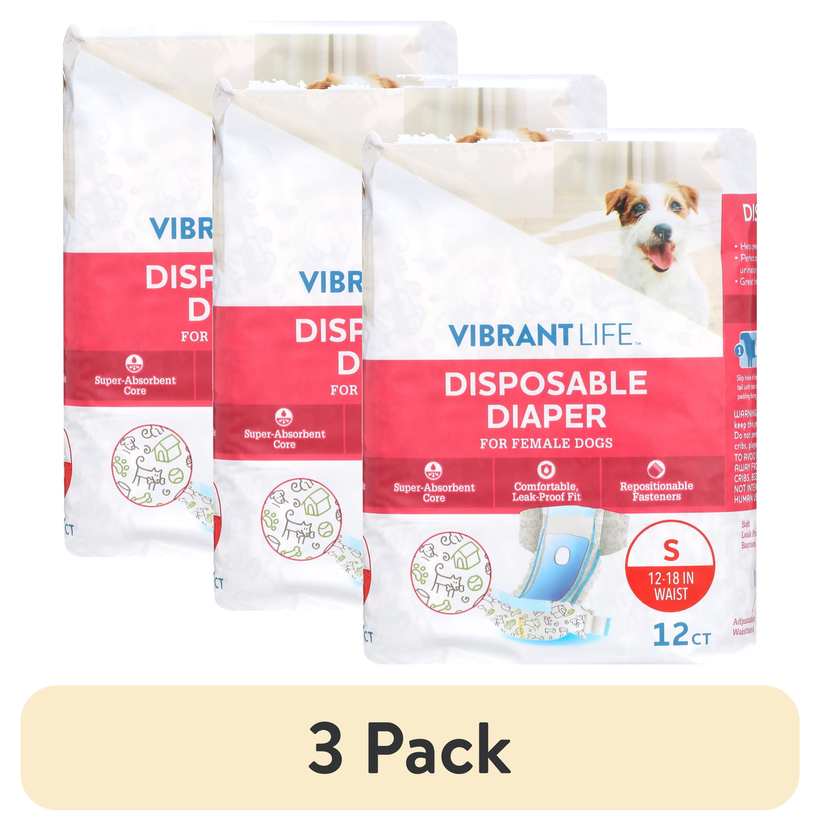 (3 pack) Vibrant Life Disposable Diapers for Female Dogs - Small