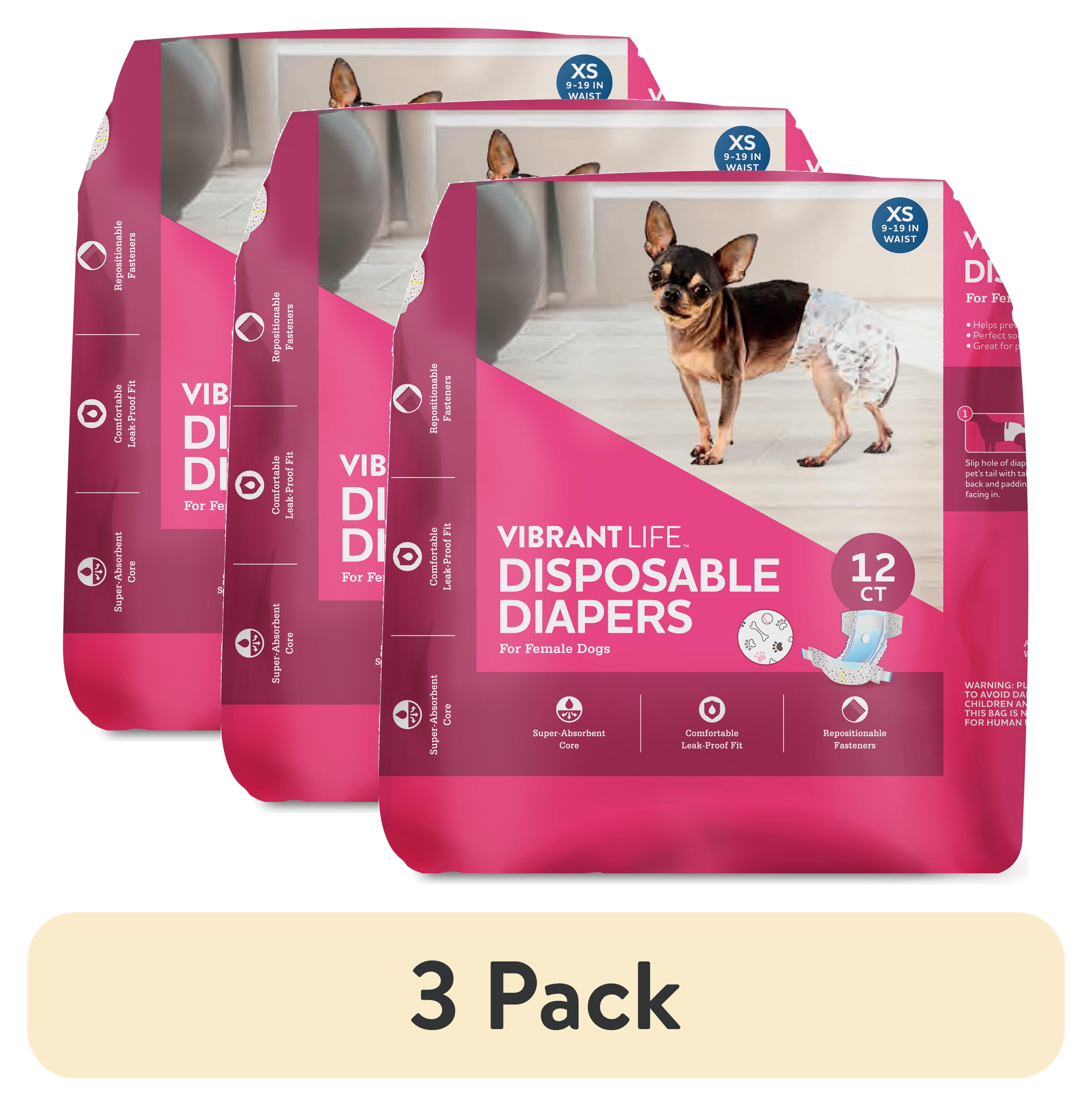 (3 pack) Vibrant Life Disposable Dog Diapers for Female Dogs, X-Small, 12 Count