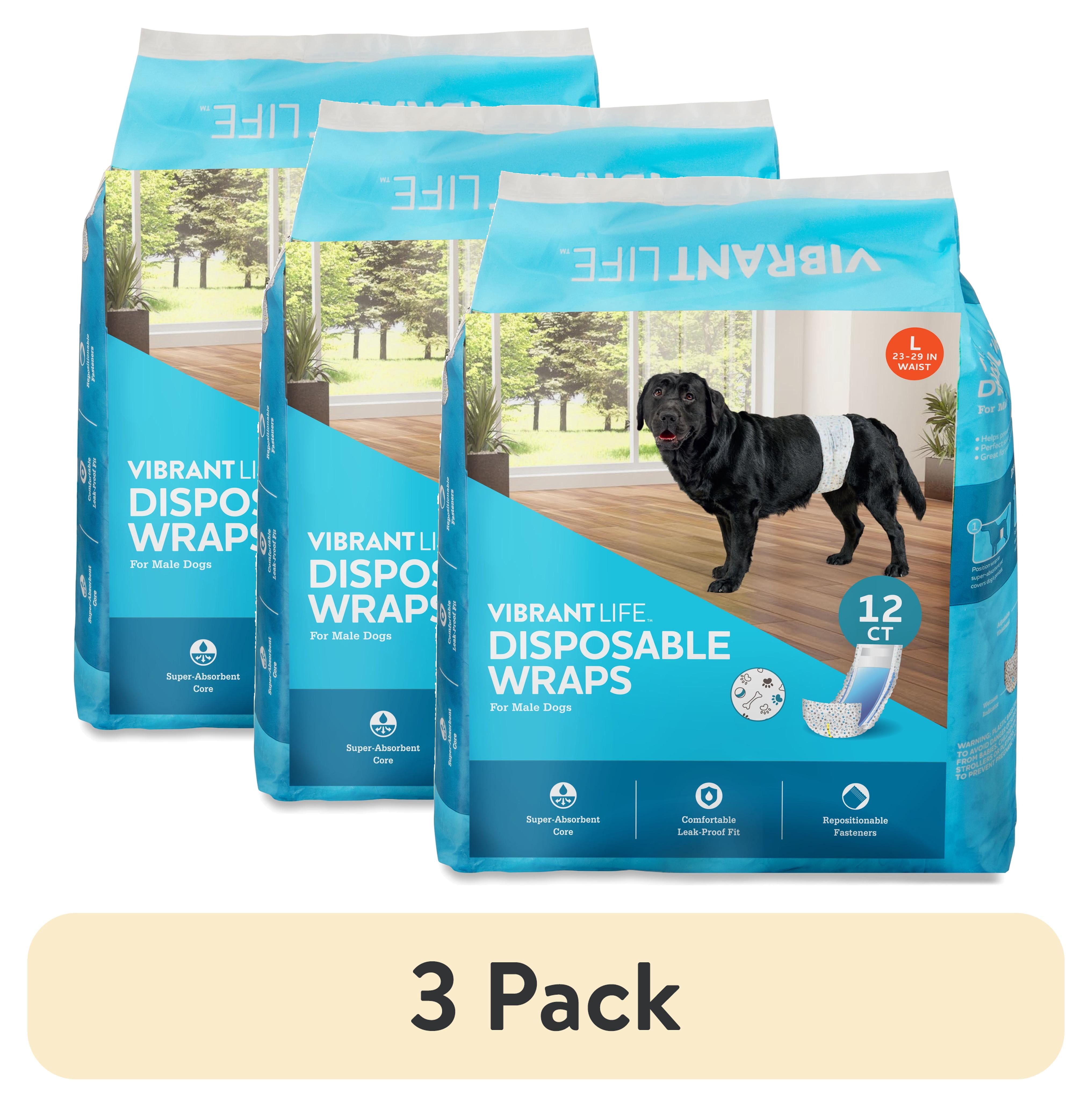 Vibrant Life Disposable Dog Wraps for Male Dogs, Large, 12 Count