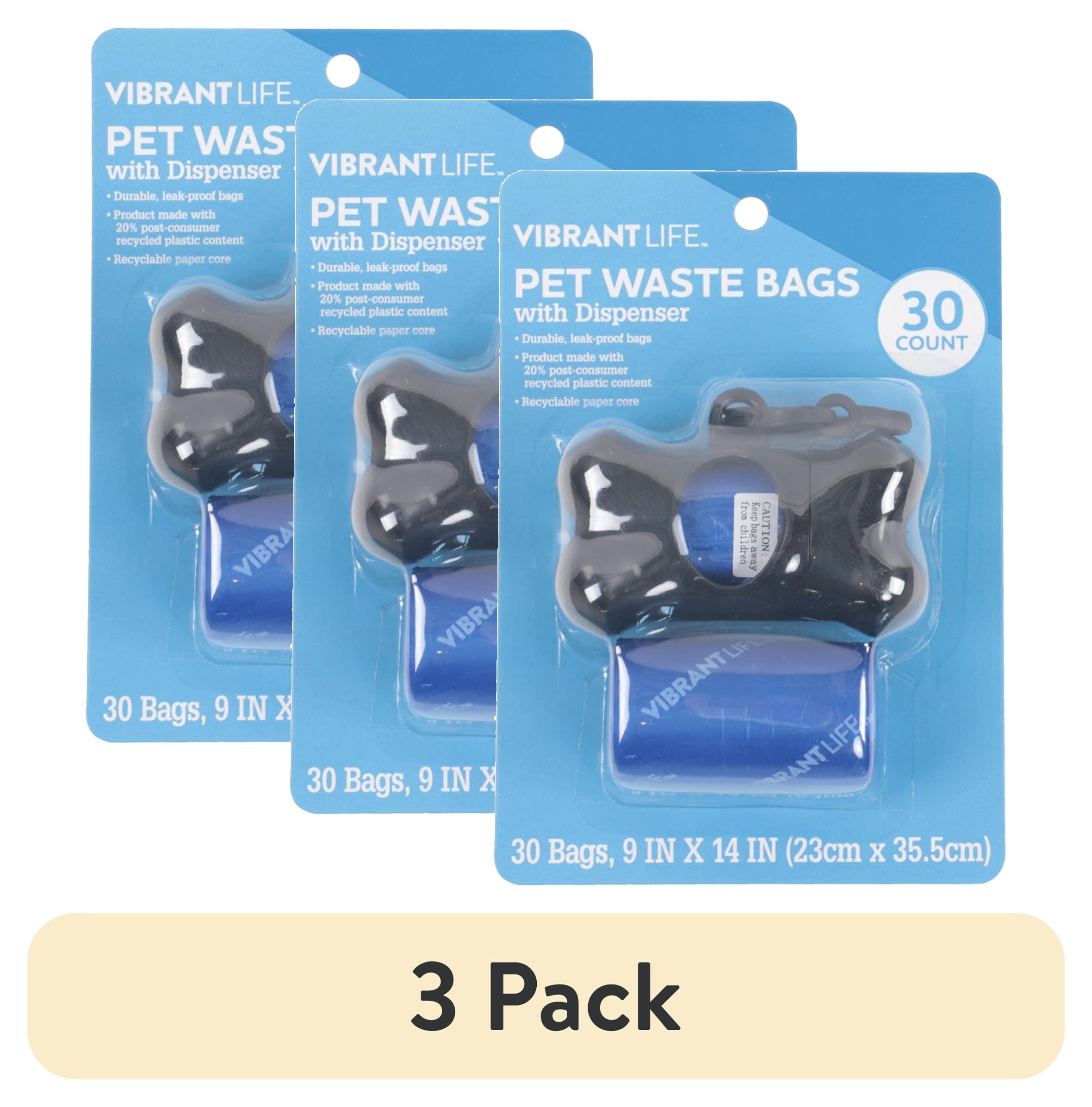 (3 pack) Vibrant Life Dog Poop Bag Dispenser Holder with Blue Pet Waste Bag, 30 Count