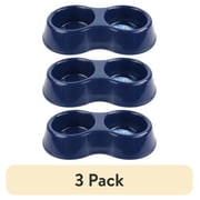 (3 pack) Vibrant Life Double Dog Feed and Water Bowl, Blue, 6.25 Cup Capcity