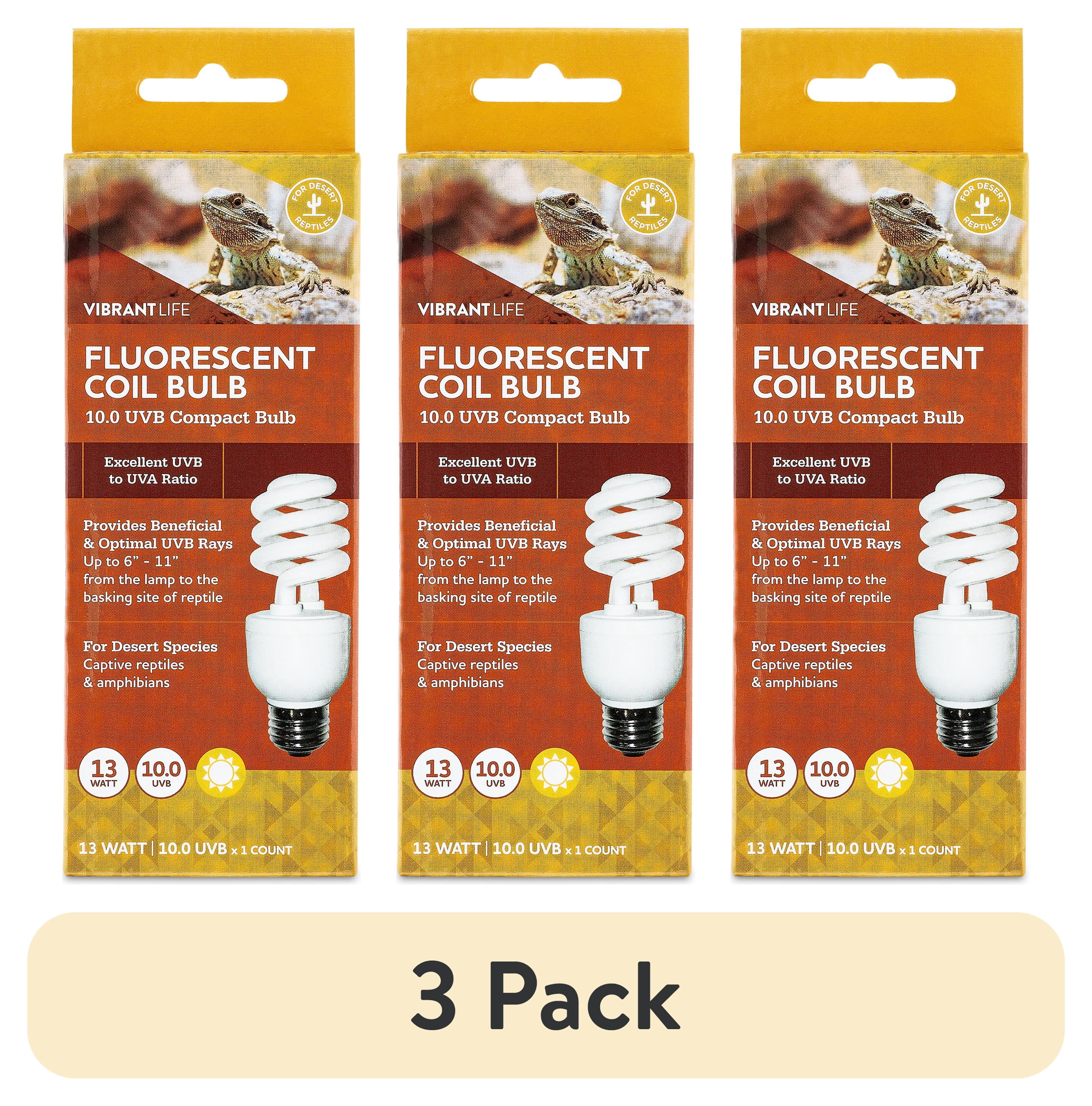 (3 pack) Vibrant Life Fluorescent Coil UVB Bulb for Reptiles, 13 Watts
