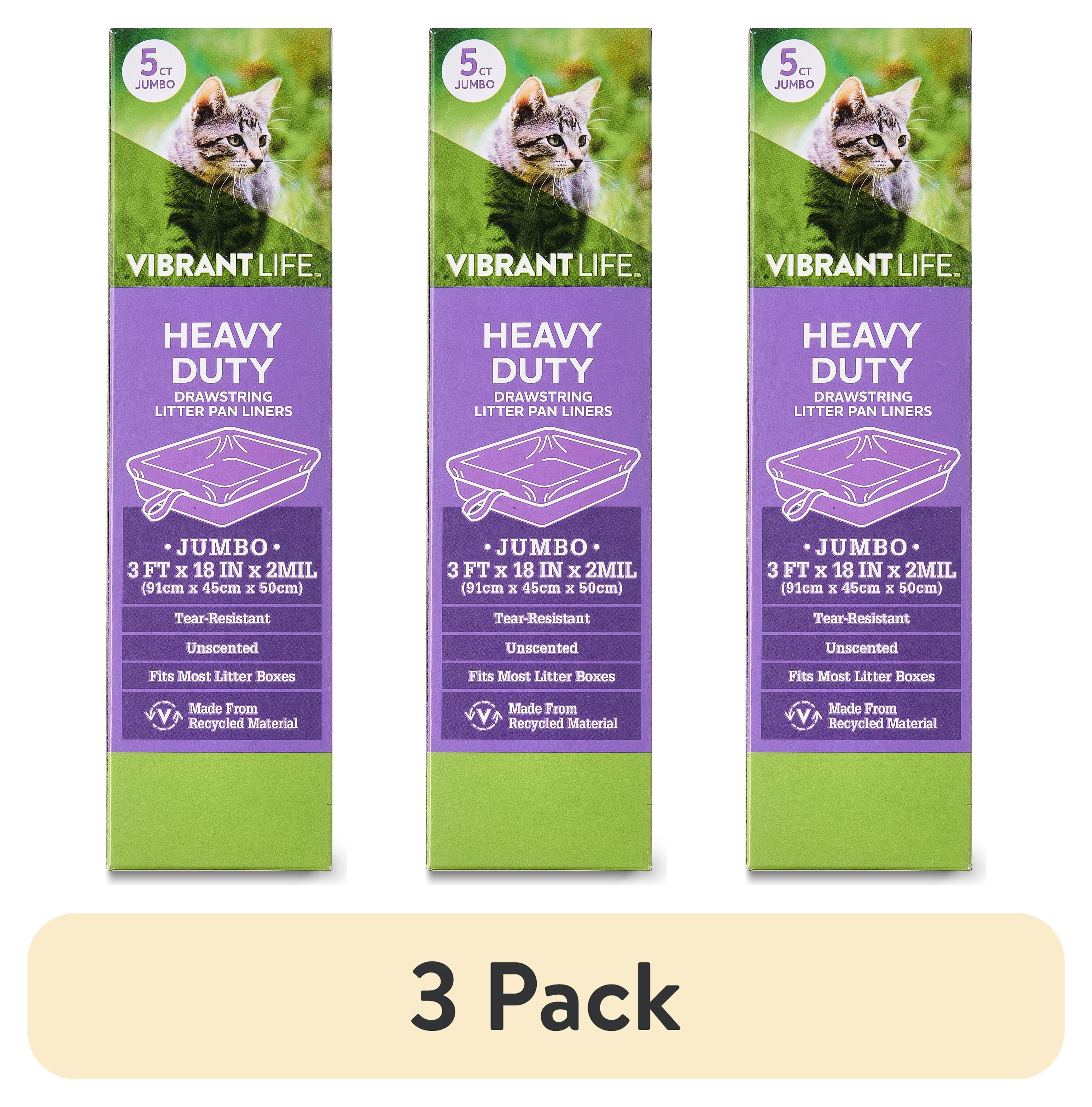 (3 pack) Vibrant Life Heavy Duty Jumbo Drawstring Cat Litter Pan Liners, 5 Count