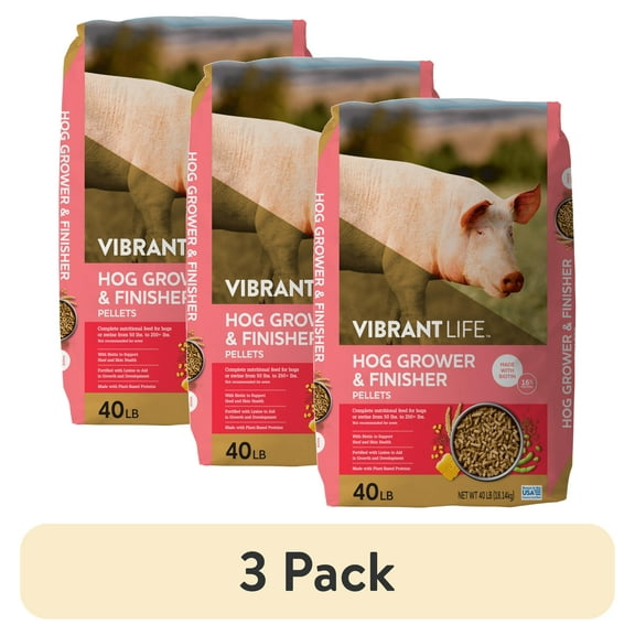 (3 pack) Vibrant Life Hog Grower & Finisher Pellet Feed, 40 lb Bag