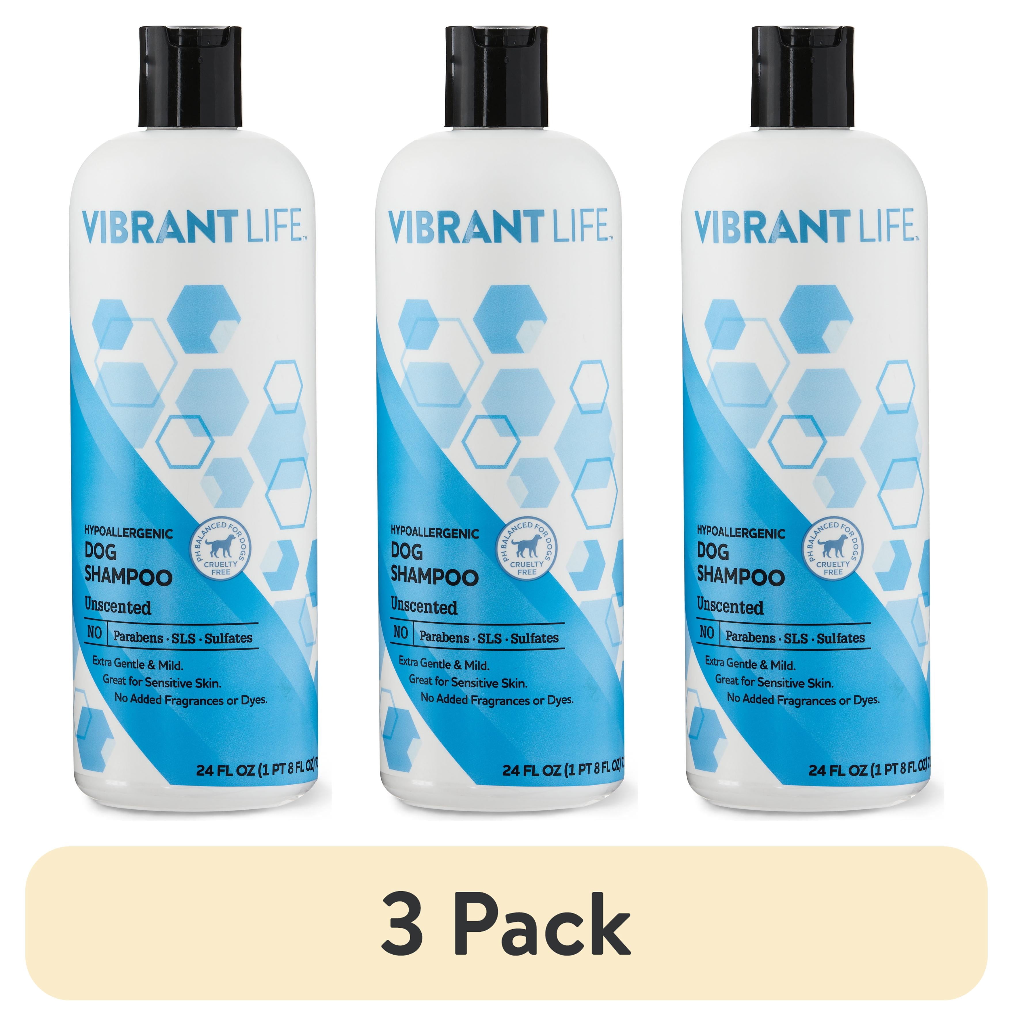 (3 pack) Vibrant Life Hypoallergenic Dog Shampoo, Unscented, 24 fl oz