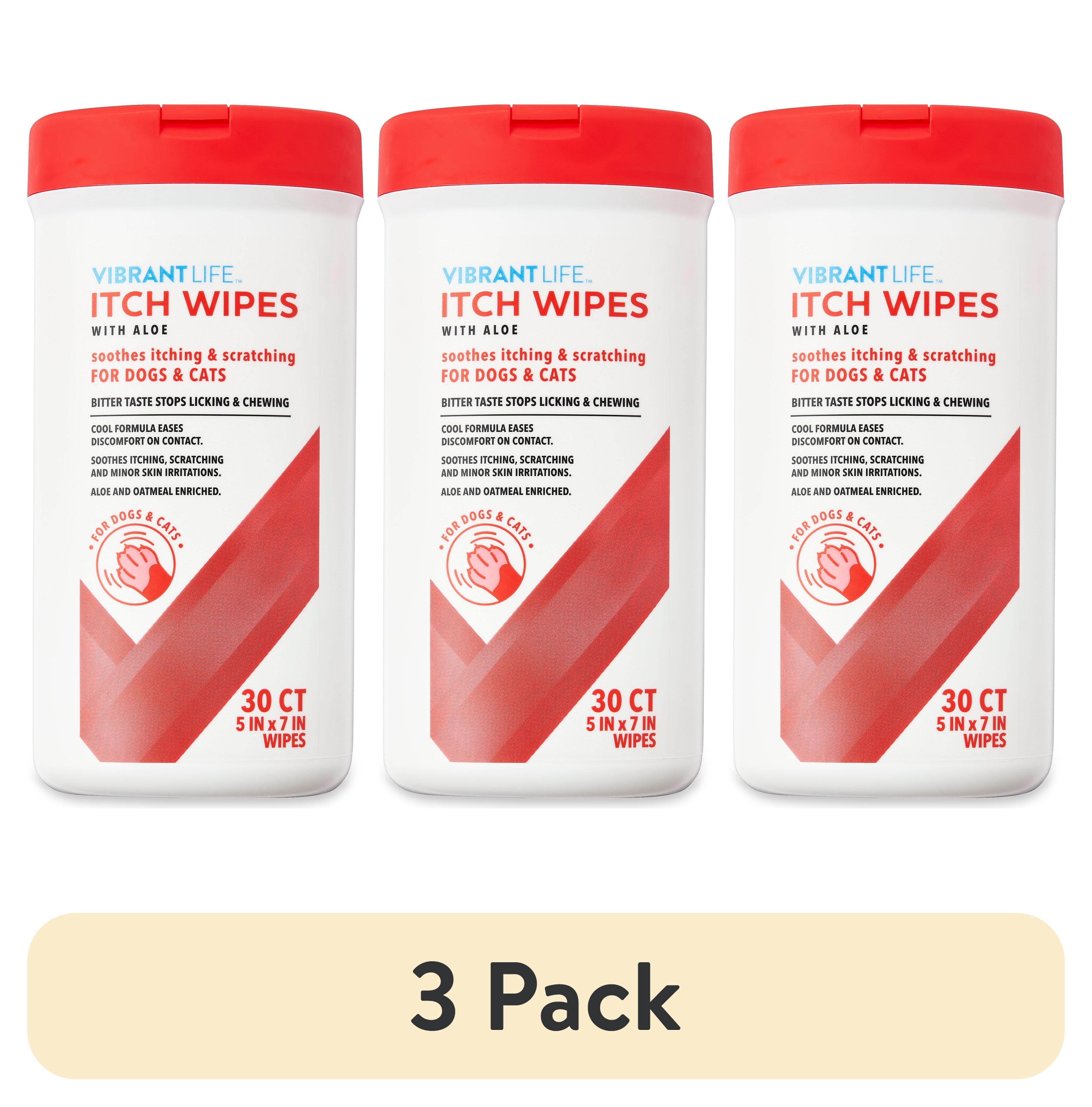(3 pack) Vibrant Life Itch Wipes with Aloe for Cats & Dogs, 30 Count