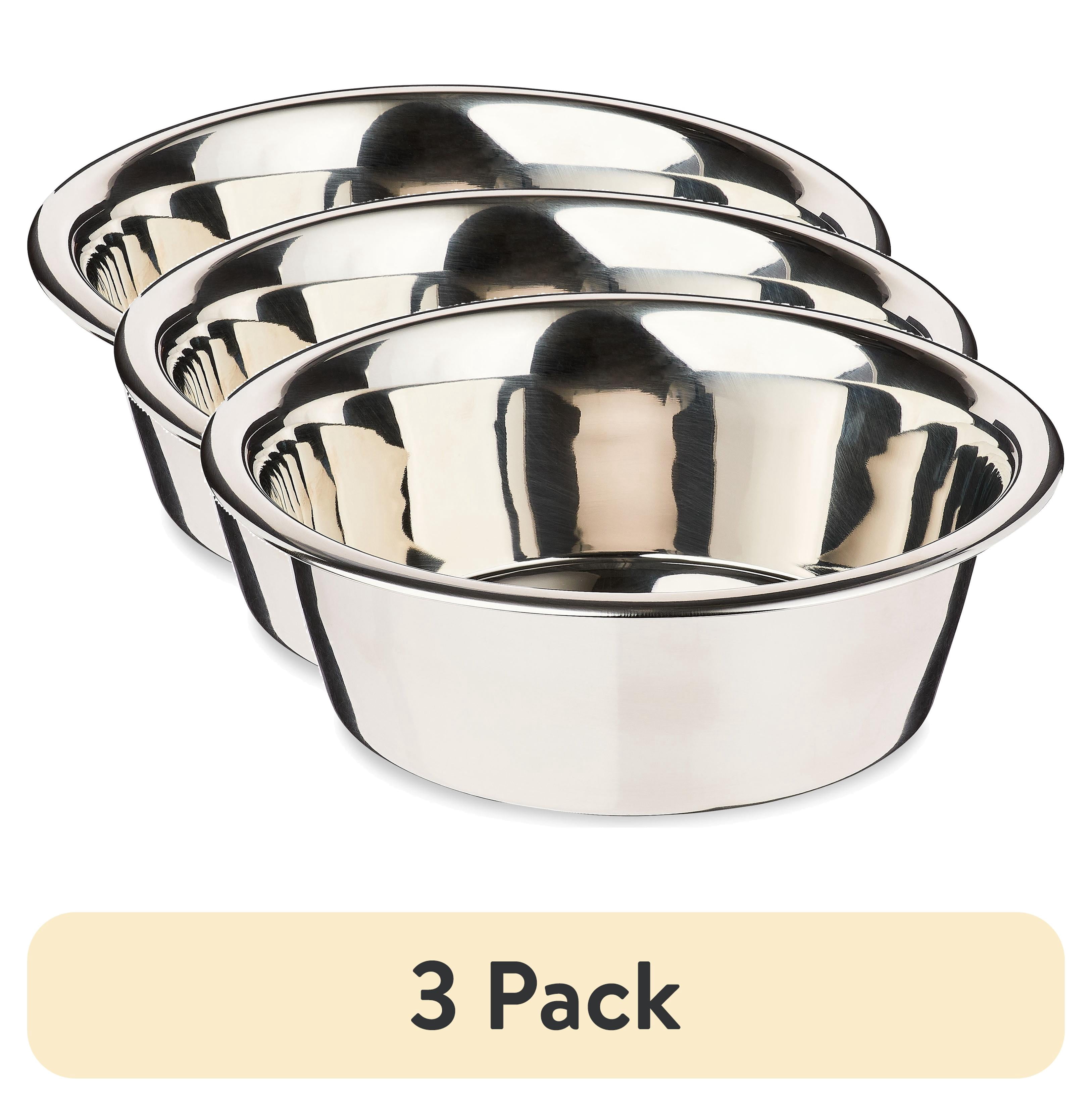 (3 pack) Vibrant Life Large 15.2-Cup Stainless Steel Pet Bowl, Silver