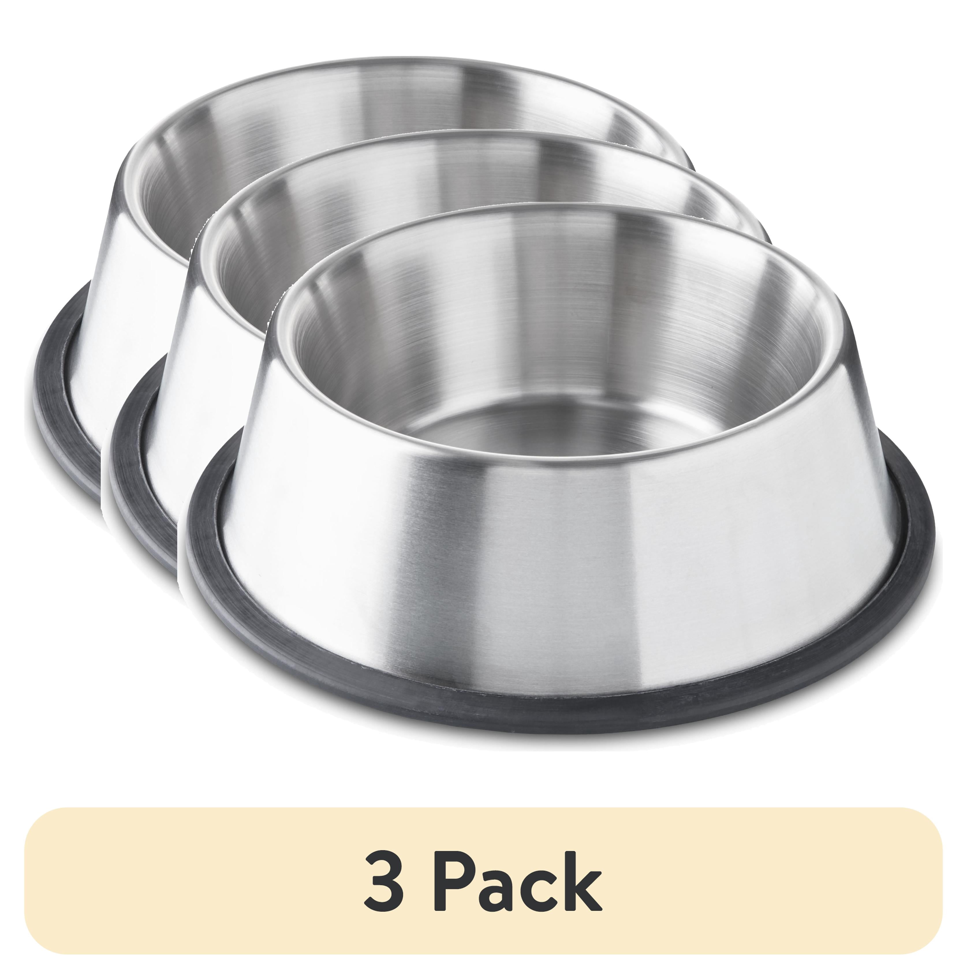 (3 pack) Vibrant Life Large 8.4-Cup Stainless Steel Pet Bowl, Silver