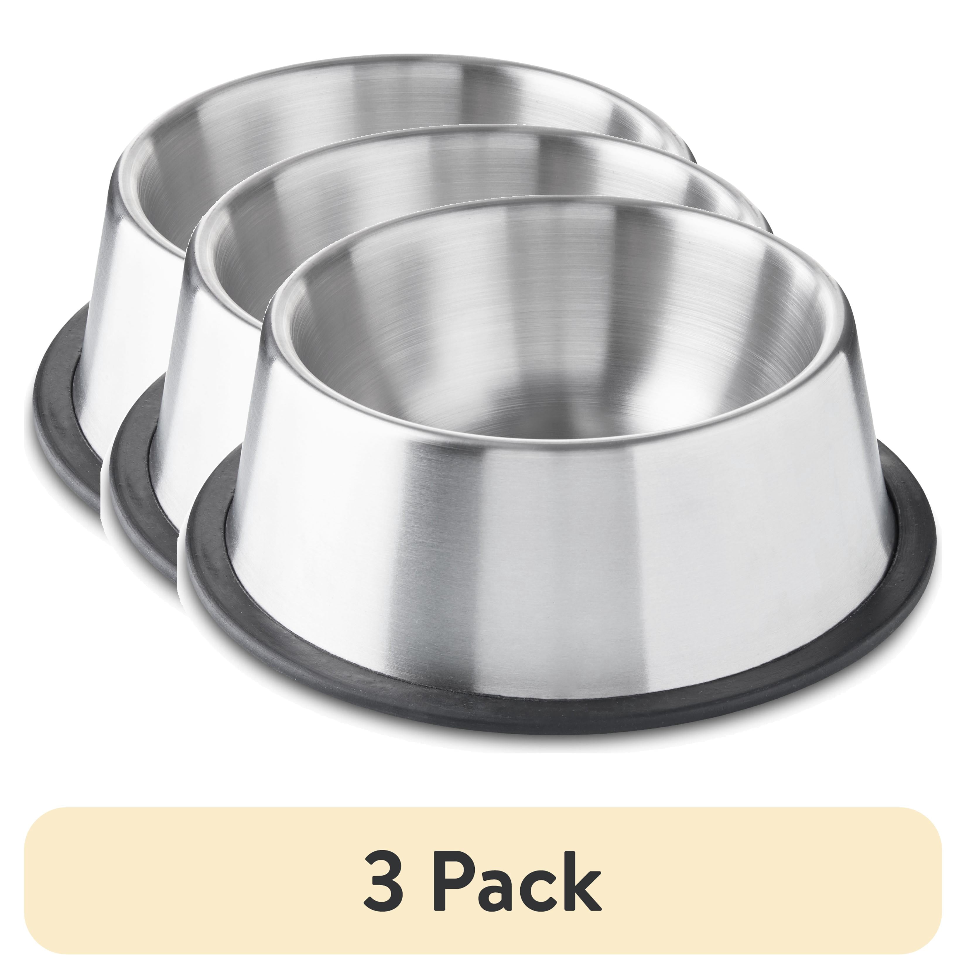 (3 pack) Vibrant Life Medium 4.2-Cup Stainless Steel Pet Bowl, Silver
