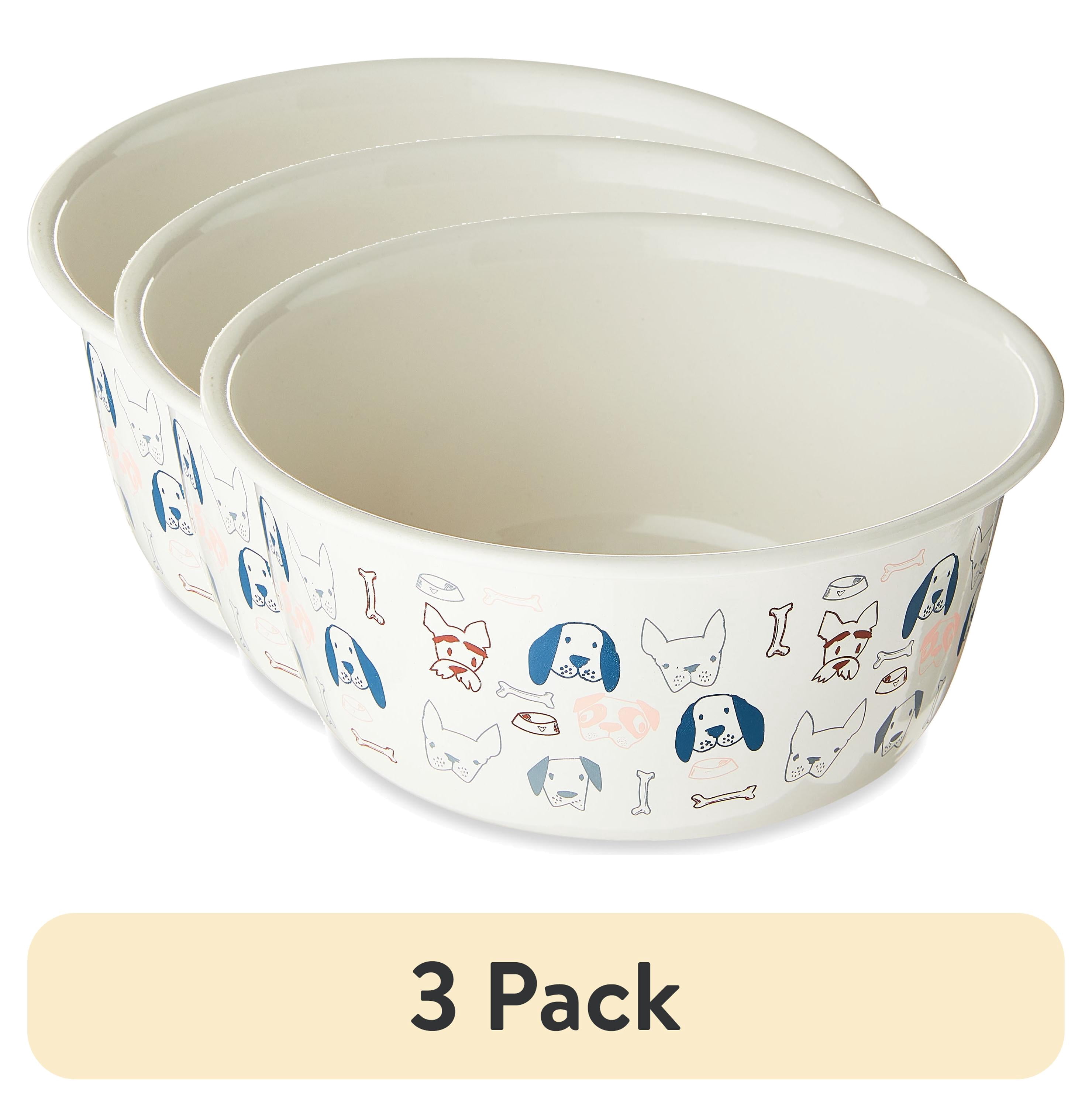 (3 pack) Vibrant Life Medium 4-Cup Stainless Steel Doggie Faces Pet Bowl, Off White
