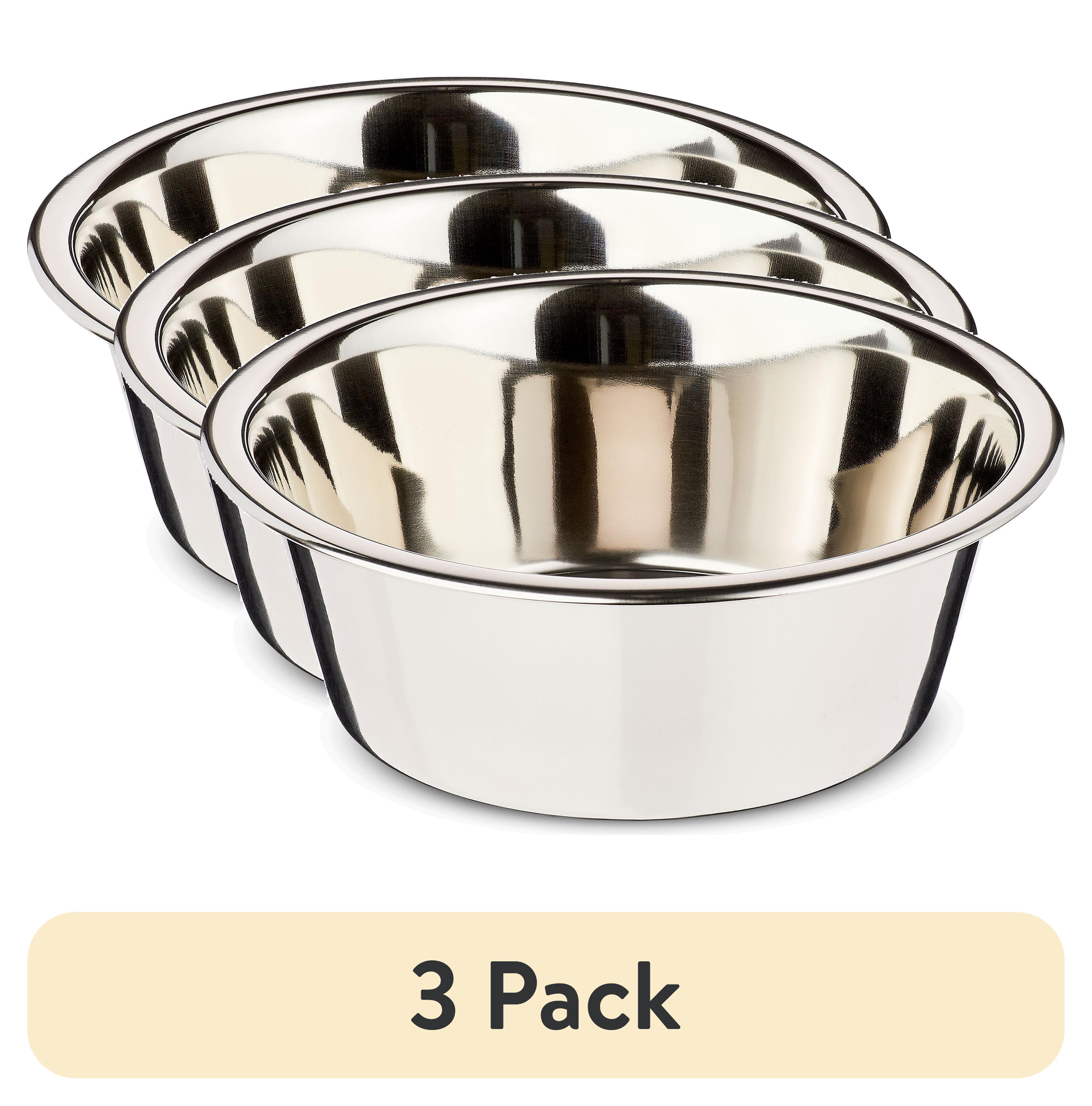 (3 pack) Vibrant Life Medium 7.6-Cup Stainless Steel Pet Bowl, Silver