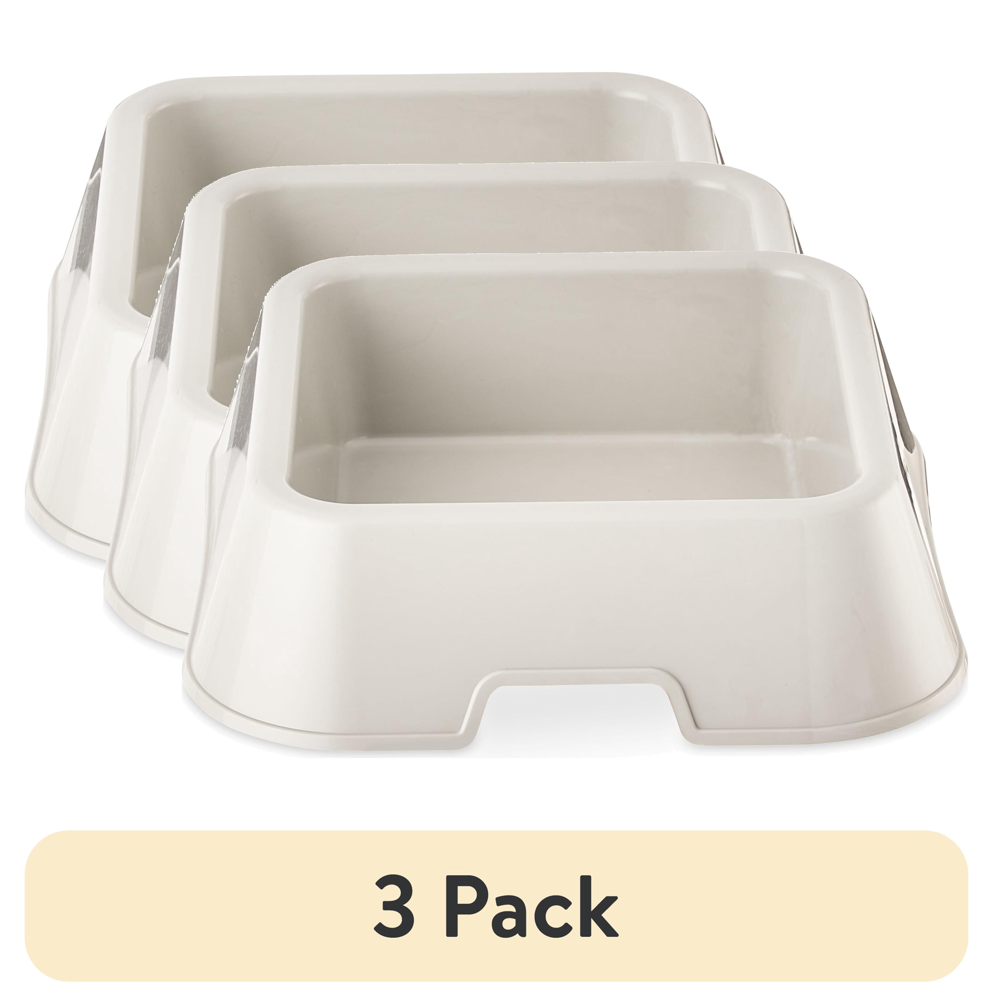 (3 pack) Vibrant Life Medium 8-Cup Square Double Wall Plastic Pet Bowl, Gray