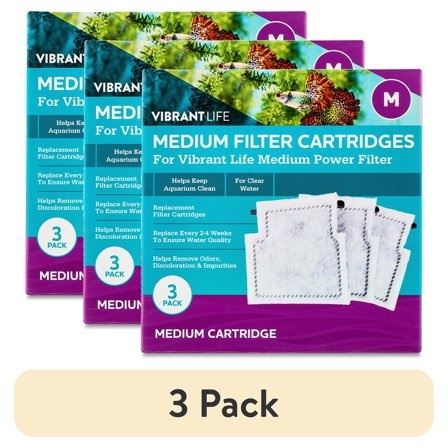 (3 pack) Vibrant Life Medium Filter Cartridge for Freshwater and Saltwater 5- to 10-Gallon Aquariums, 3 Count