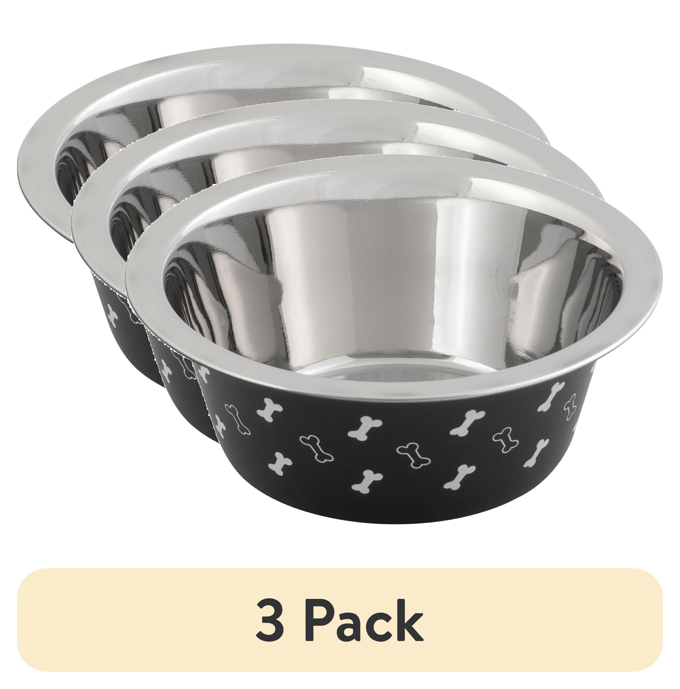 (3 pack) Vibrant Life Medium Stainless Steel Dog Bowl, Black with Bones, 25.75 fl oz
