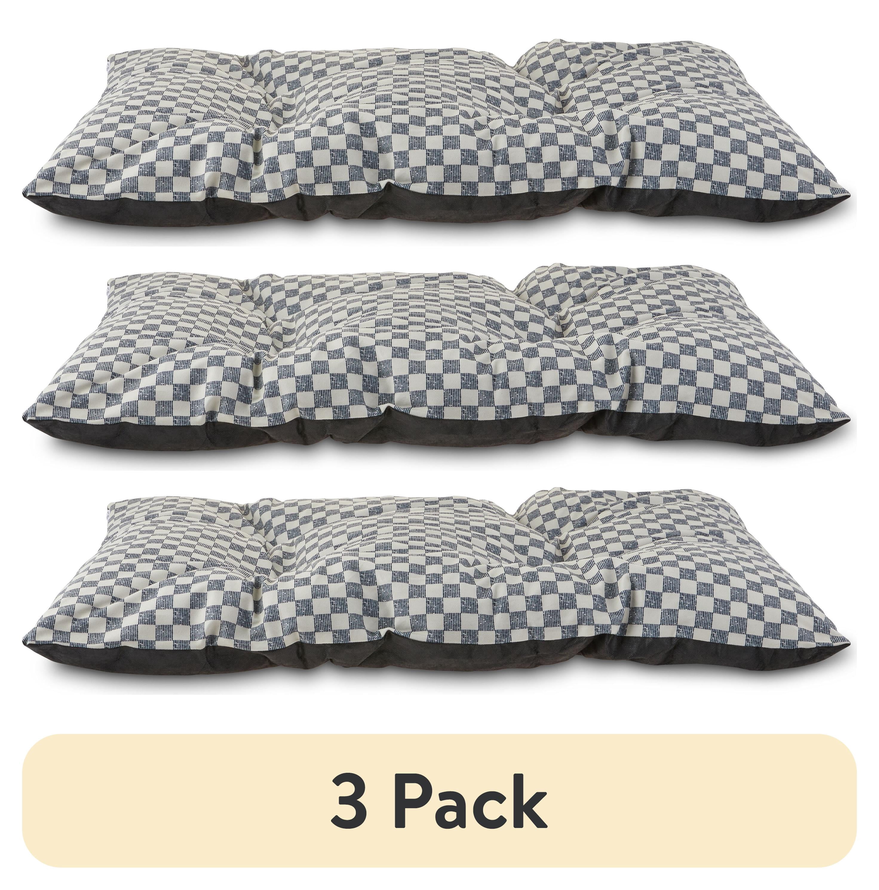(3 pack) Vibrant Life Medium Tufted Pillow Pet Bed, Black and White Checkered, 35" x 27"