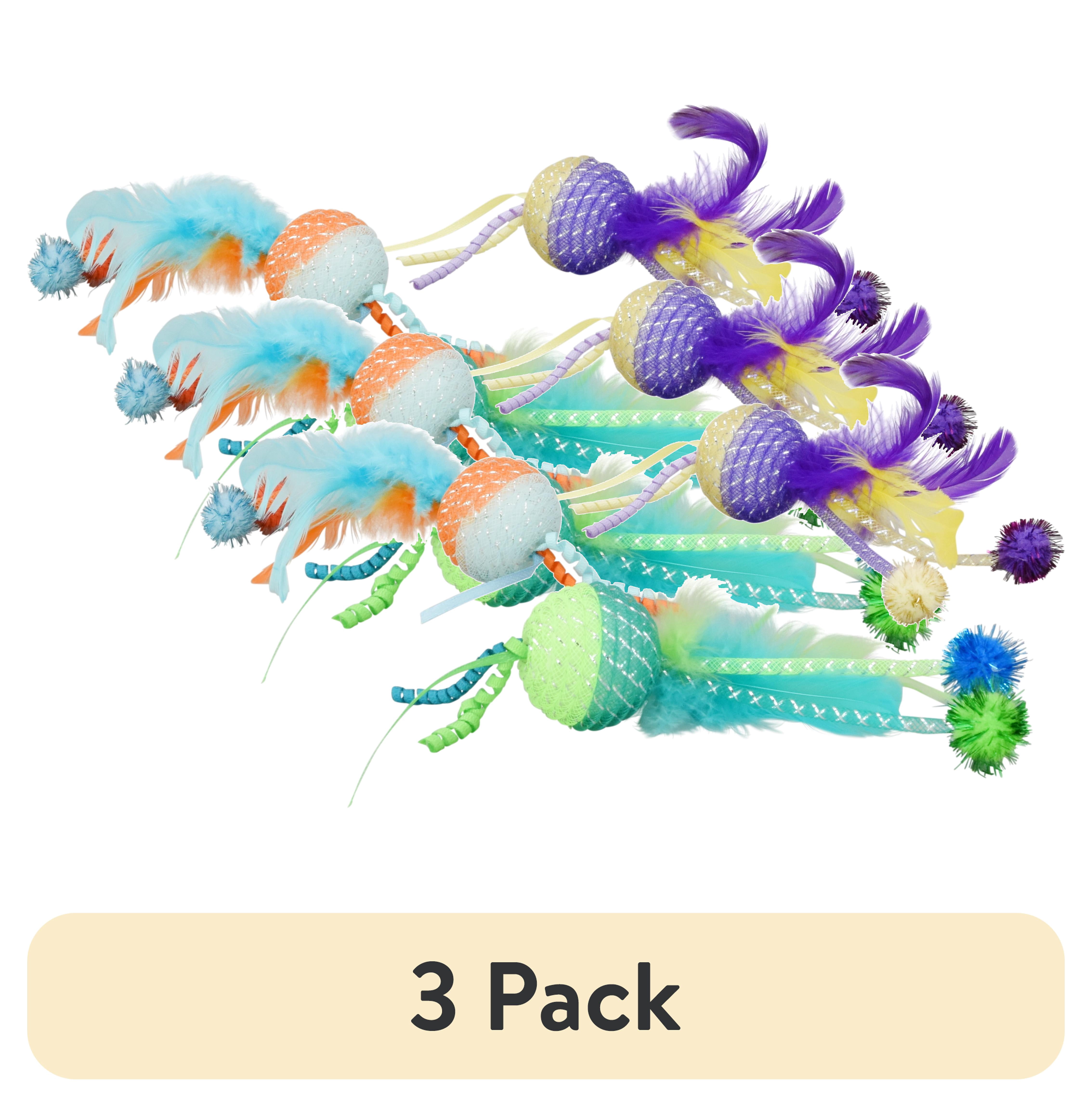 (3 pack) Vibrant Life Mesh Feather Ball Cat Toy, Color May Vary