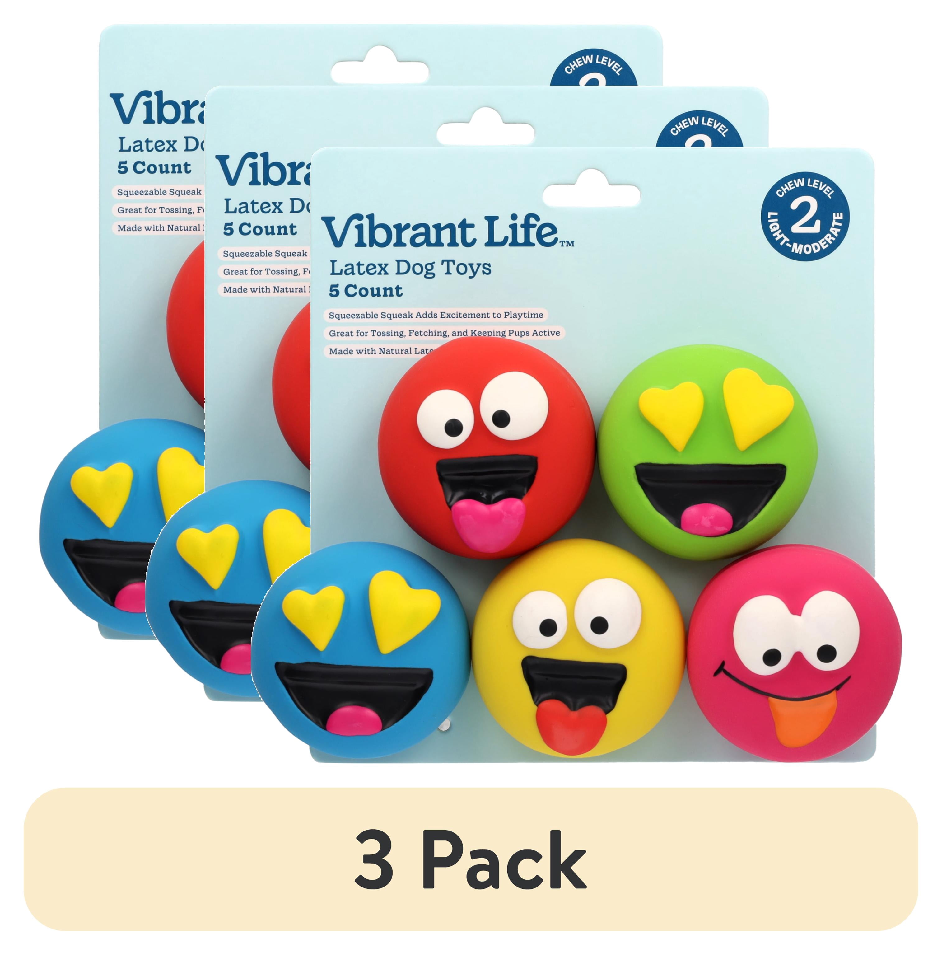 2 pack) Vibrant Life Multicolor Emoticon Latex Dog Toys with