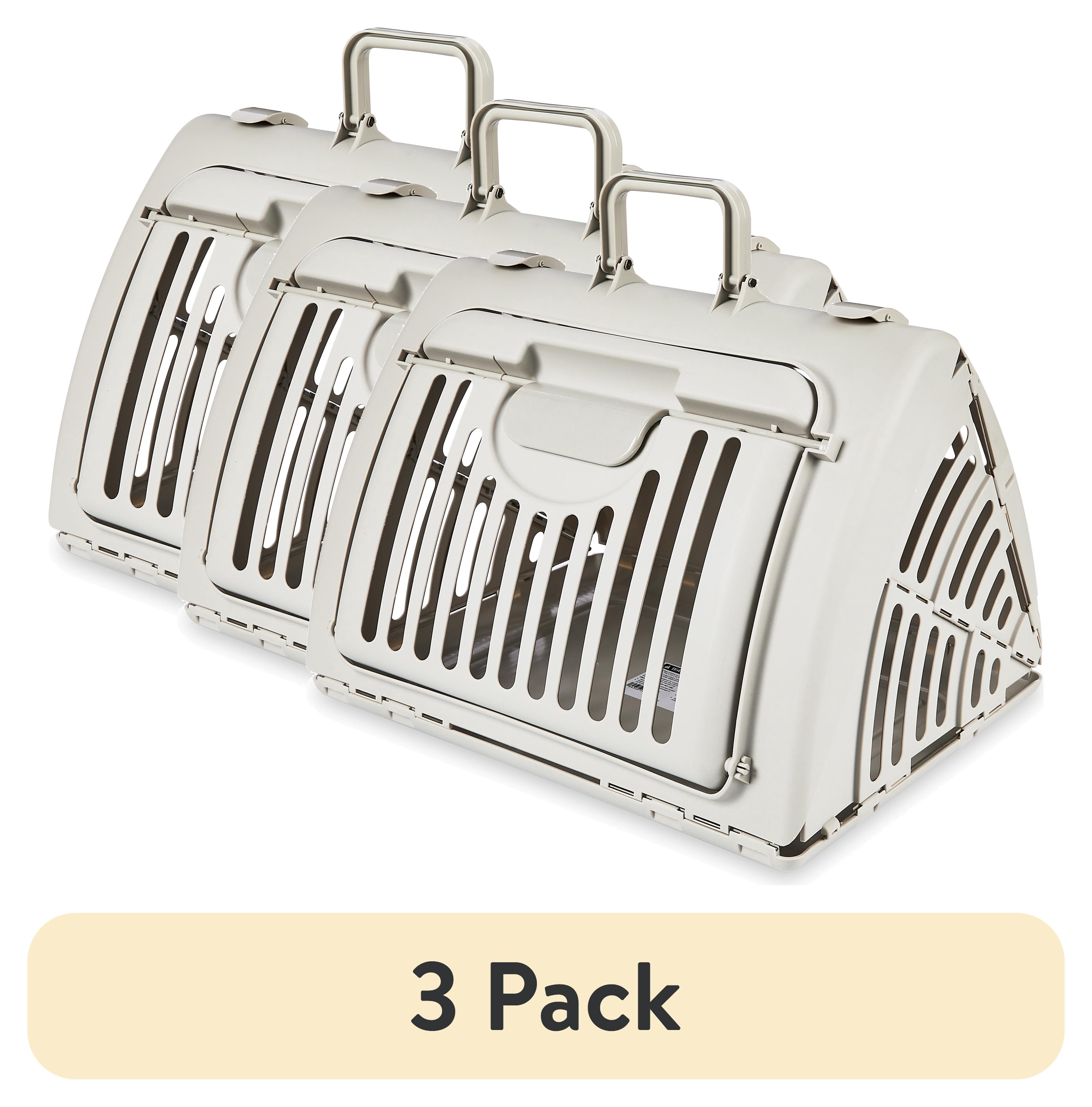 (3 pack) Vibrant Life One Size Plastic Foldable Hard-Sided Cat Carrier, Gray