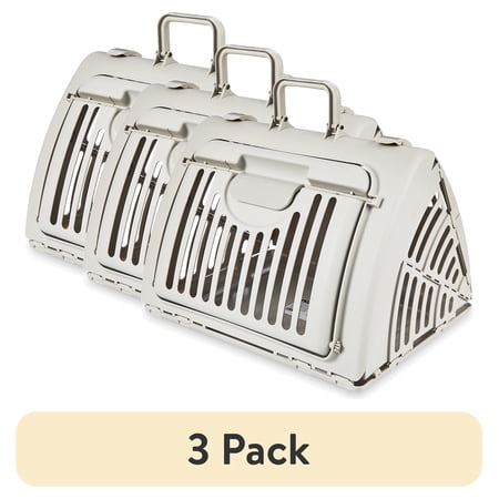 (3 pack) Vibrant Life One Size Plastic Foldable Hard-Sided Cat Carrier, Gray
