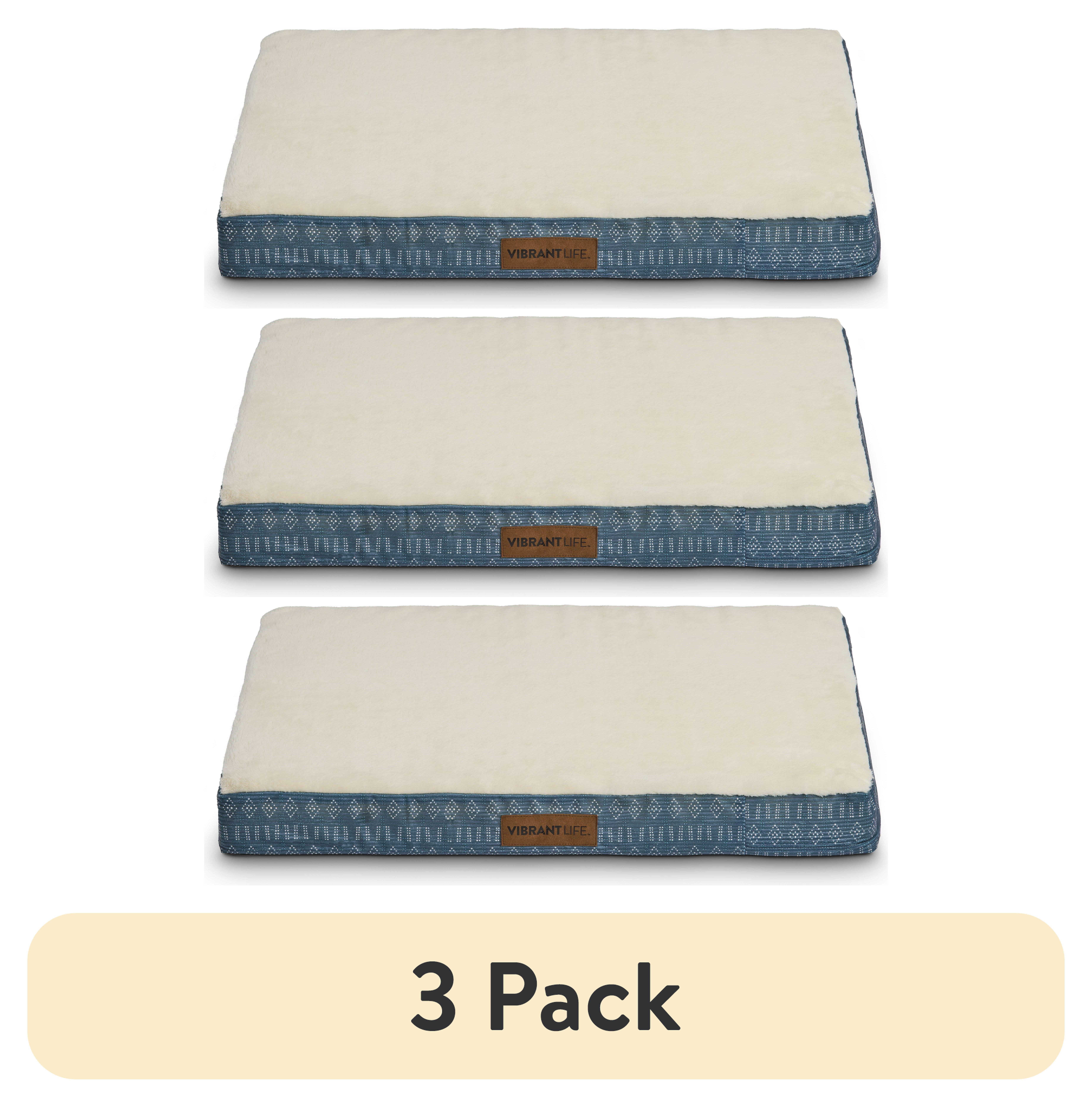 (3 pack) Vibrant Life Medium Orthopedic Foam Dog Bed for Medium Breeds, Medium, 28" x 20", Blue