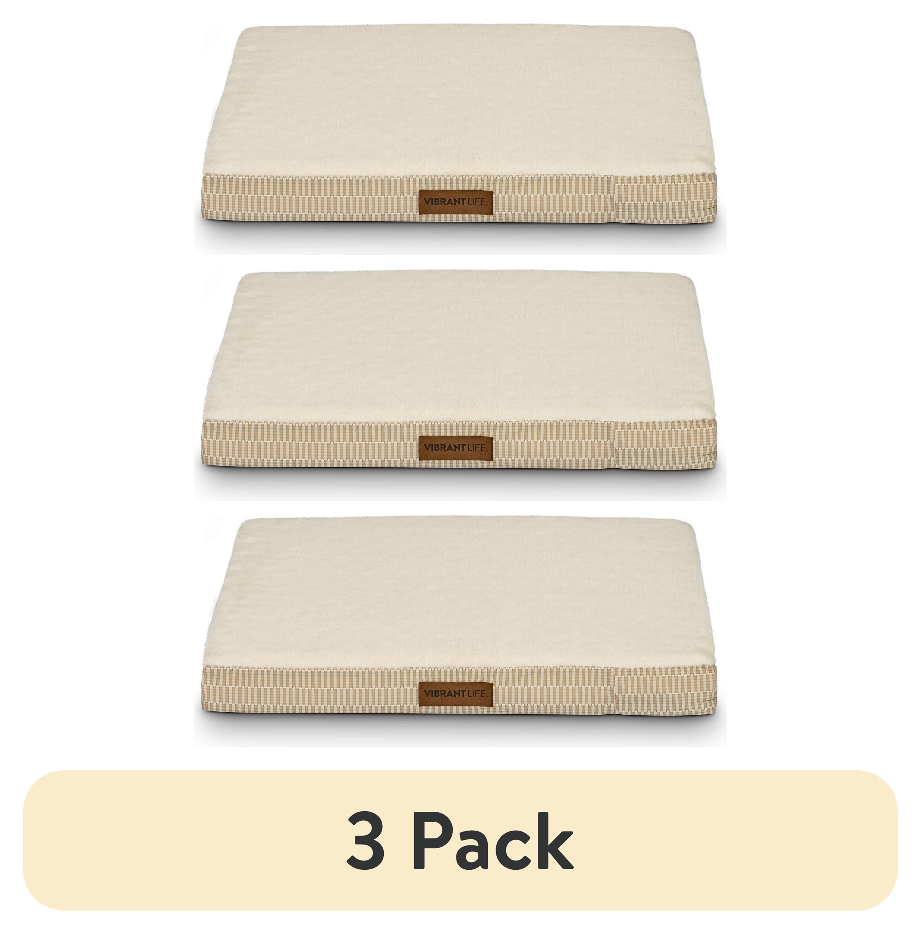(3 pack) Vibrant Life Orthopedic Foam Dog Bed, Tan , Medium 28" x 20"