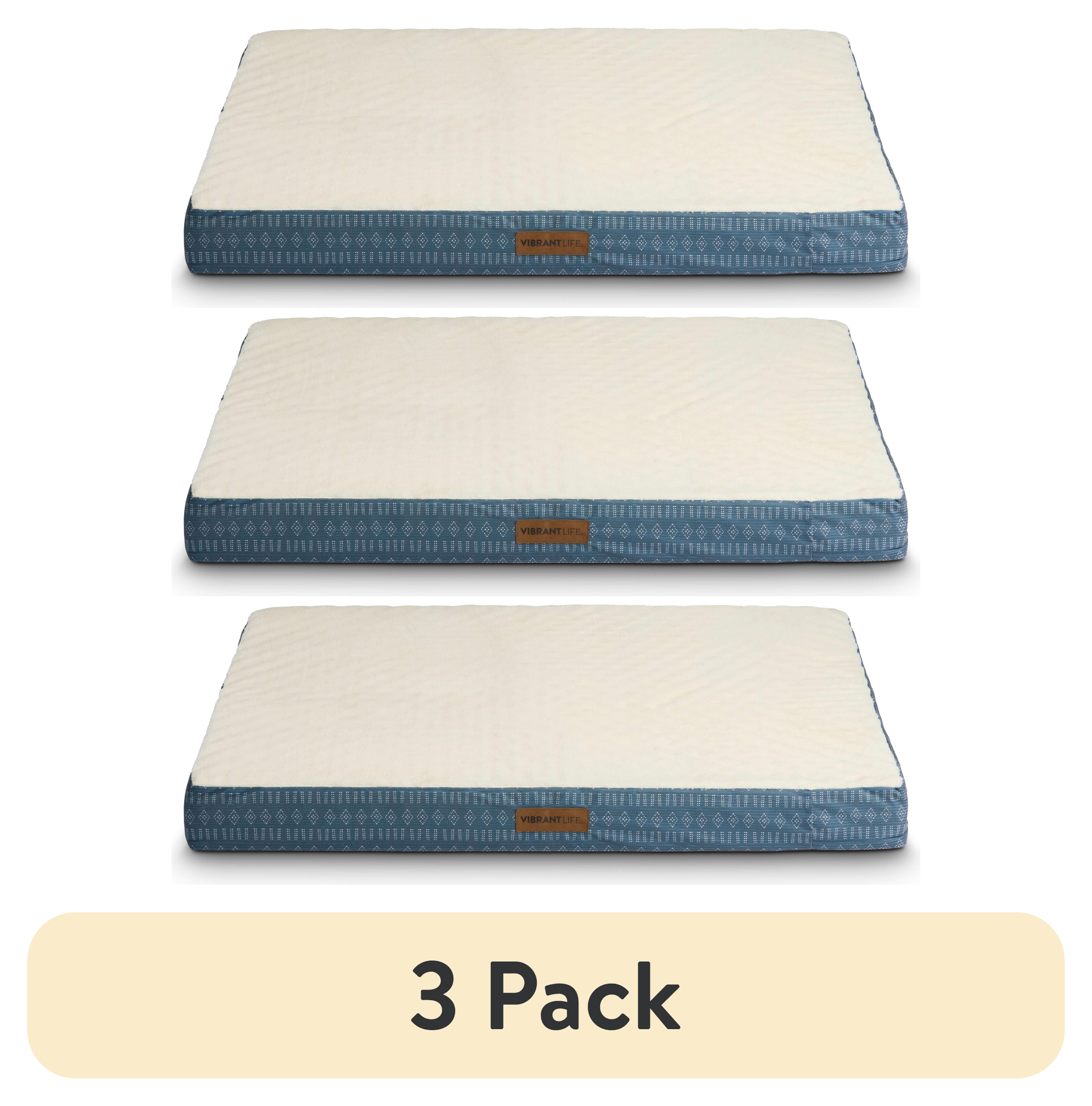 (3 pack) Vibrant Life Orthopedic Foam Dog Bed for Large Breeds, Extra Large, Blue 41" x 31"