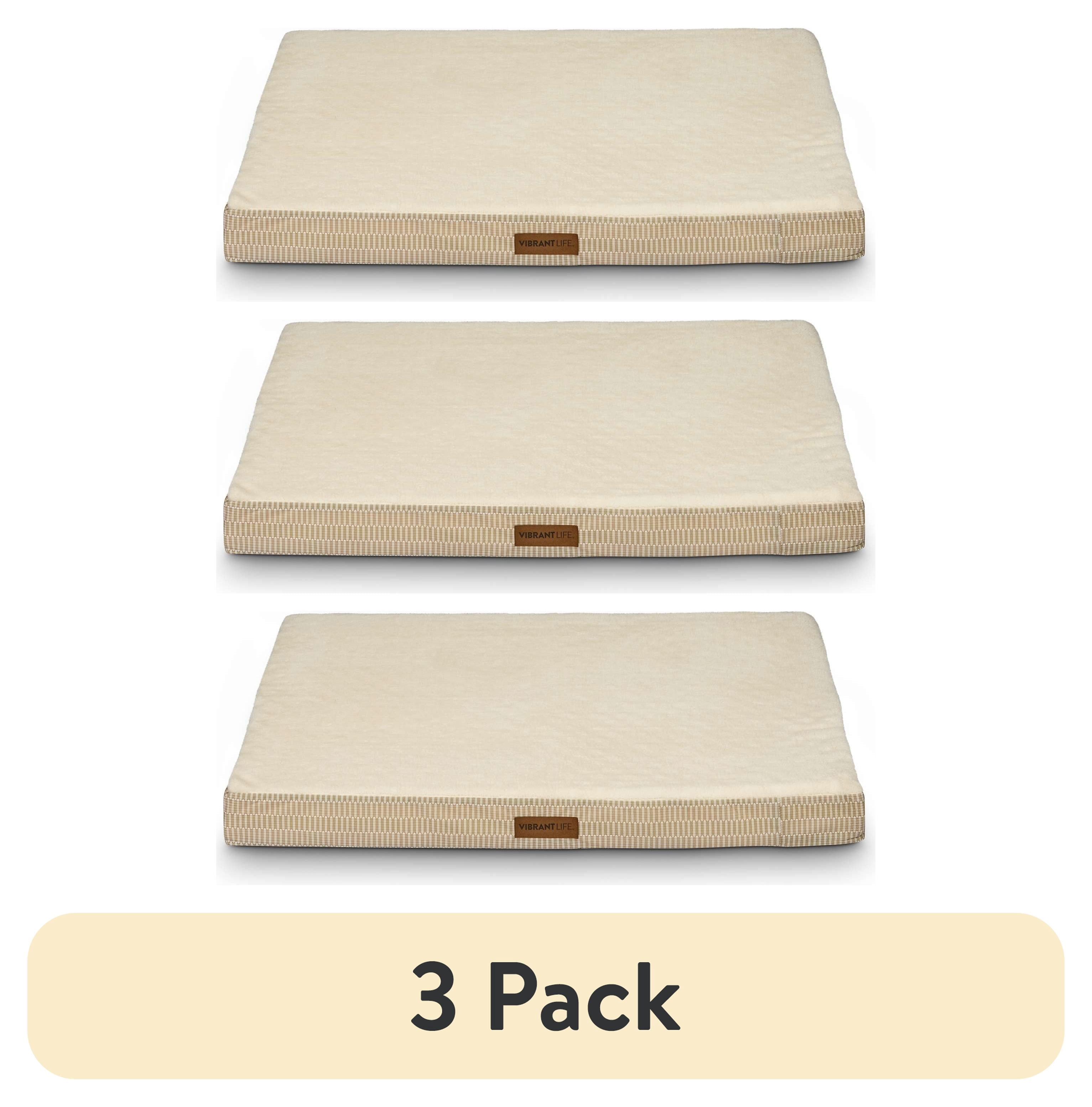 (3 pack) Vibrant Life Jumbo Orthopedic Foam Dog Bed for Large Breeds , Extra Large 41" x 31", Tan
