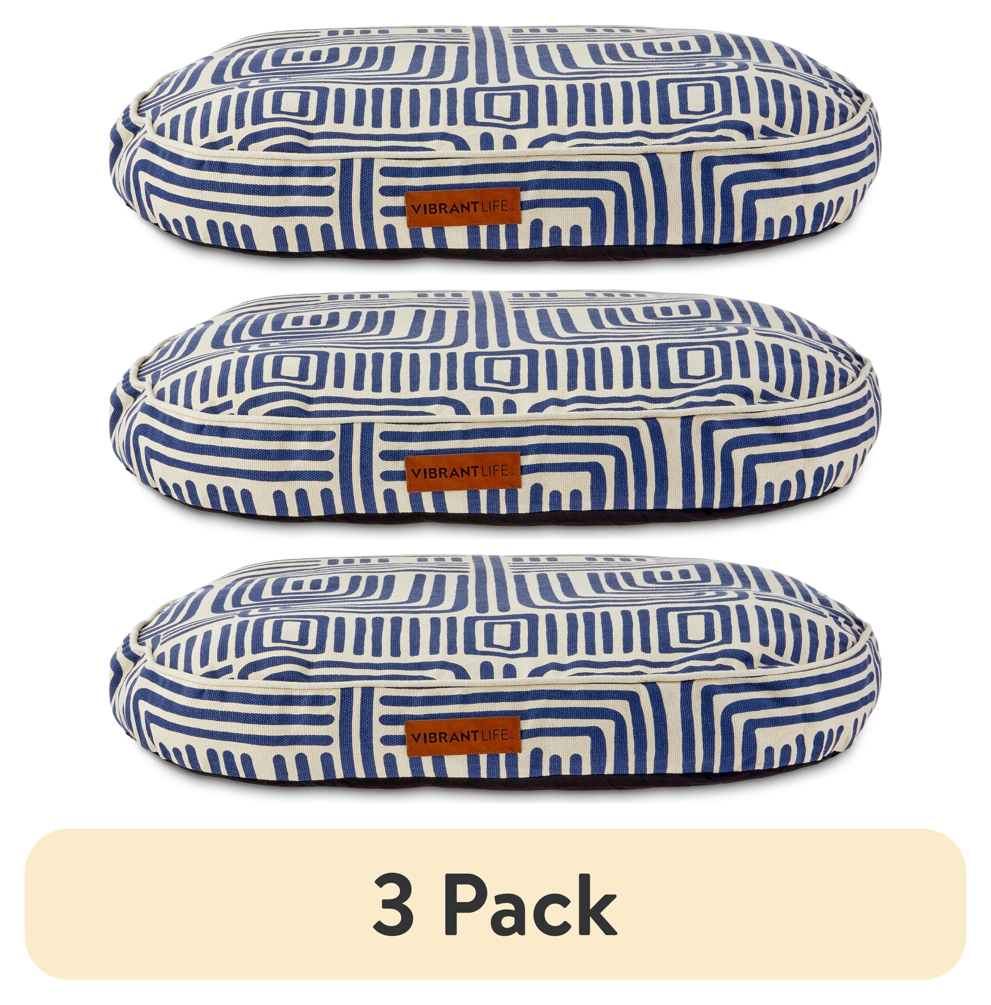 (3 pack) Vibrant Life Oval Durry Pet Bed, Blue & White
