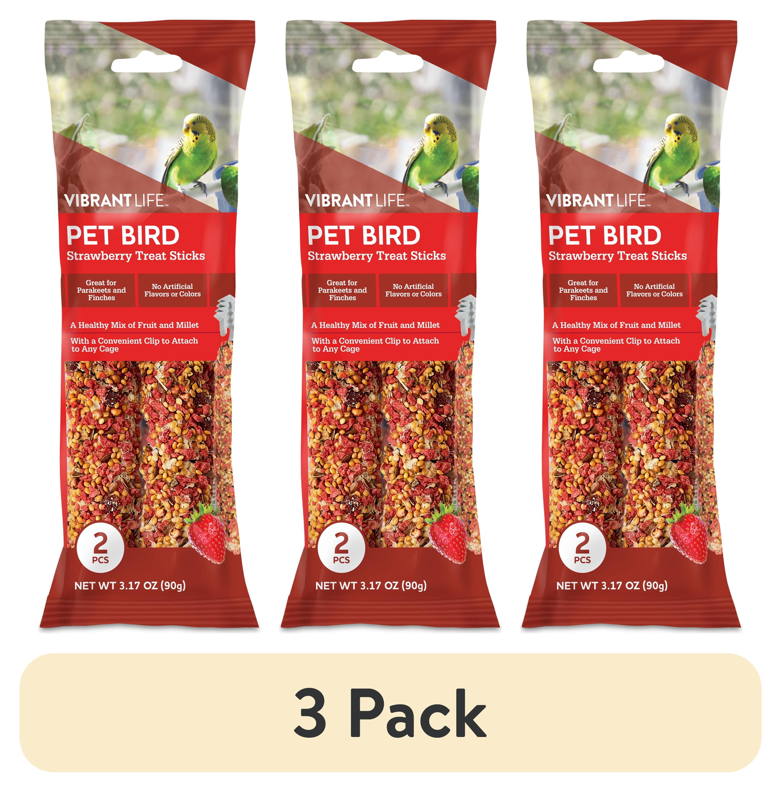 (3 pack) Vibrant Life Parakeet Treat Sticks, Strawberry, 3.17 oz. Bag, 2 Pieces