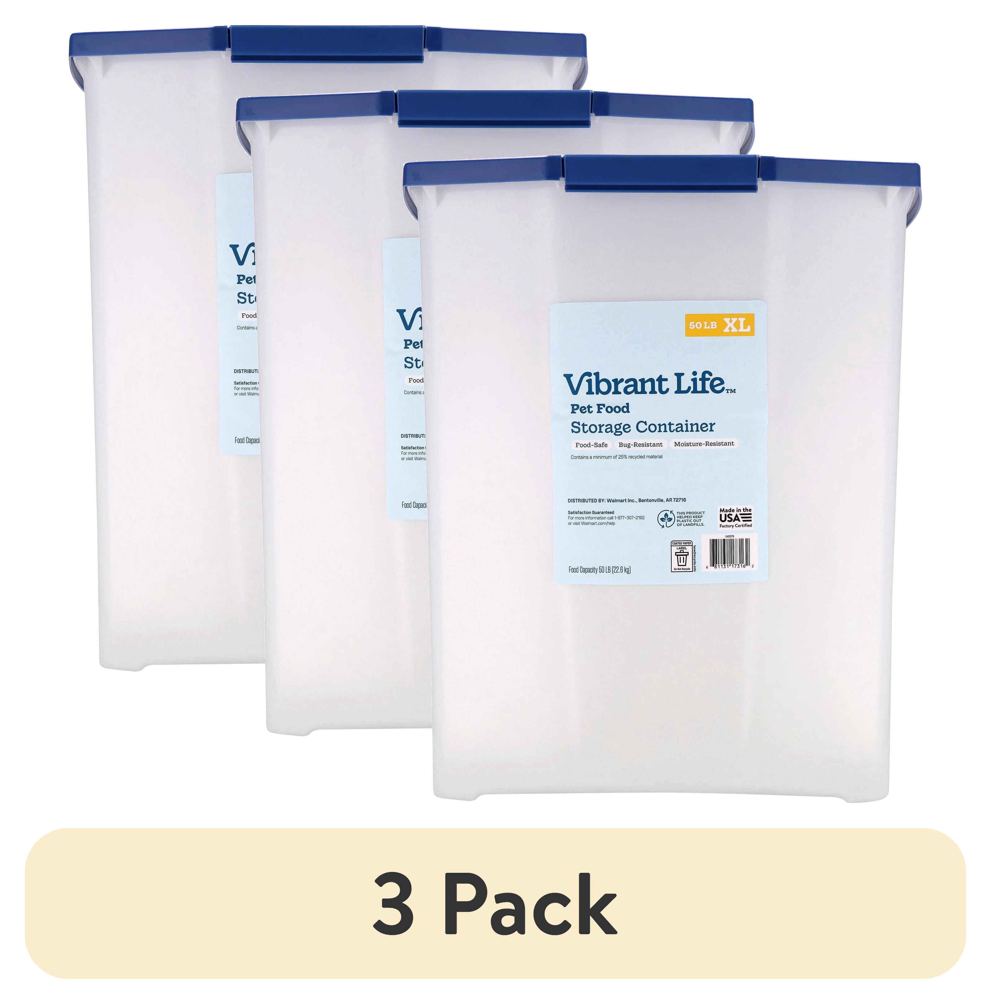 (3 pack) Vibrant Life Pet Food Storage Container, Extra Large, 50 lb Capacity