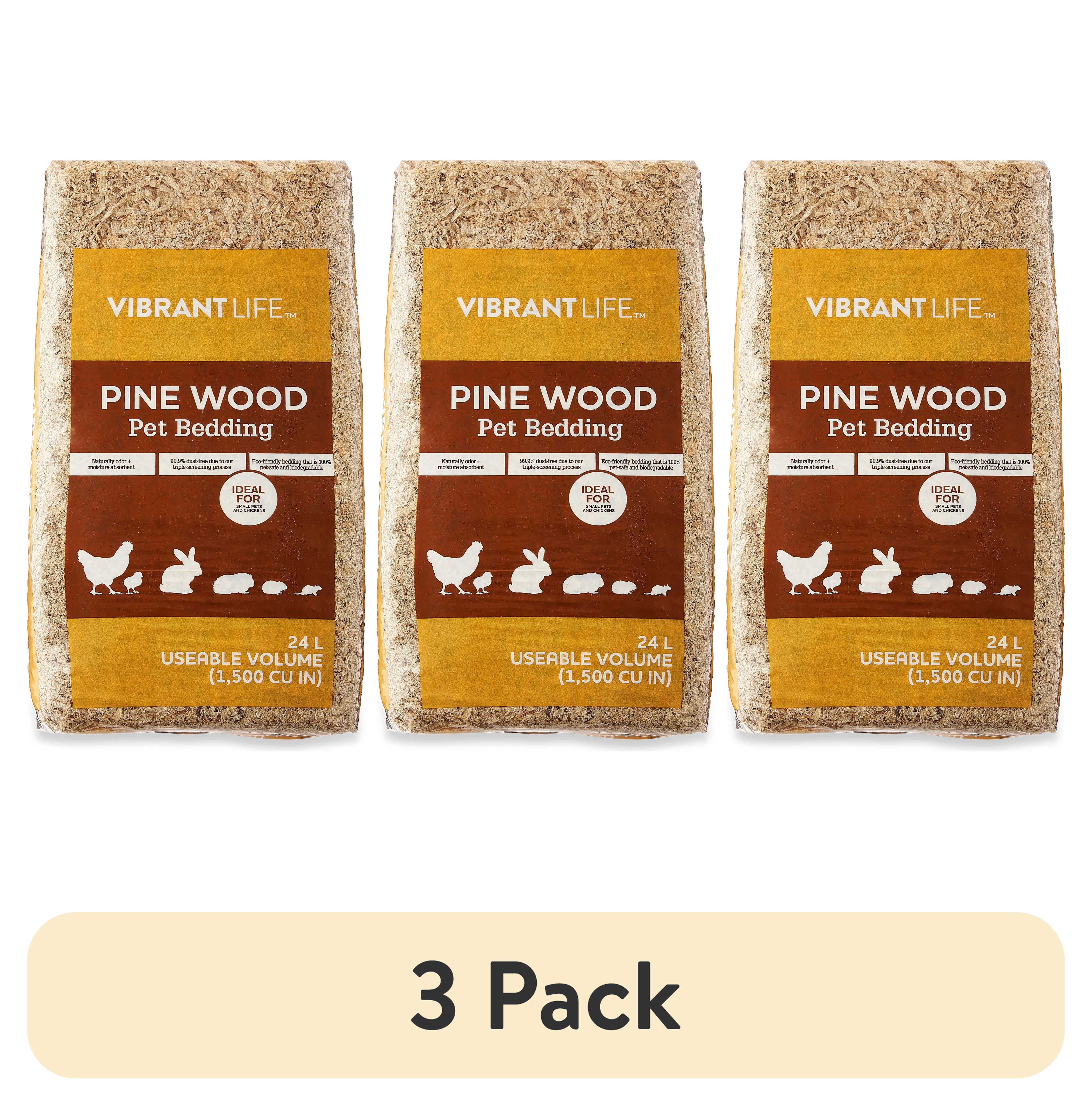 (3 pack) Vibrant Life Pine Wood Pet Bedding for Small Pets & Chickens, 24 L Bag