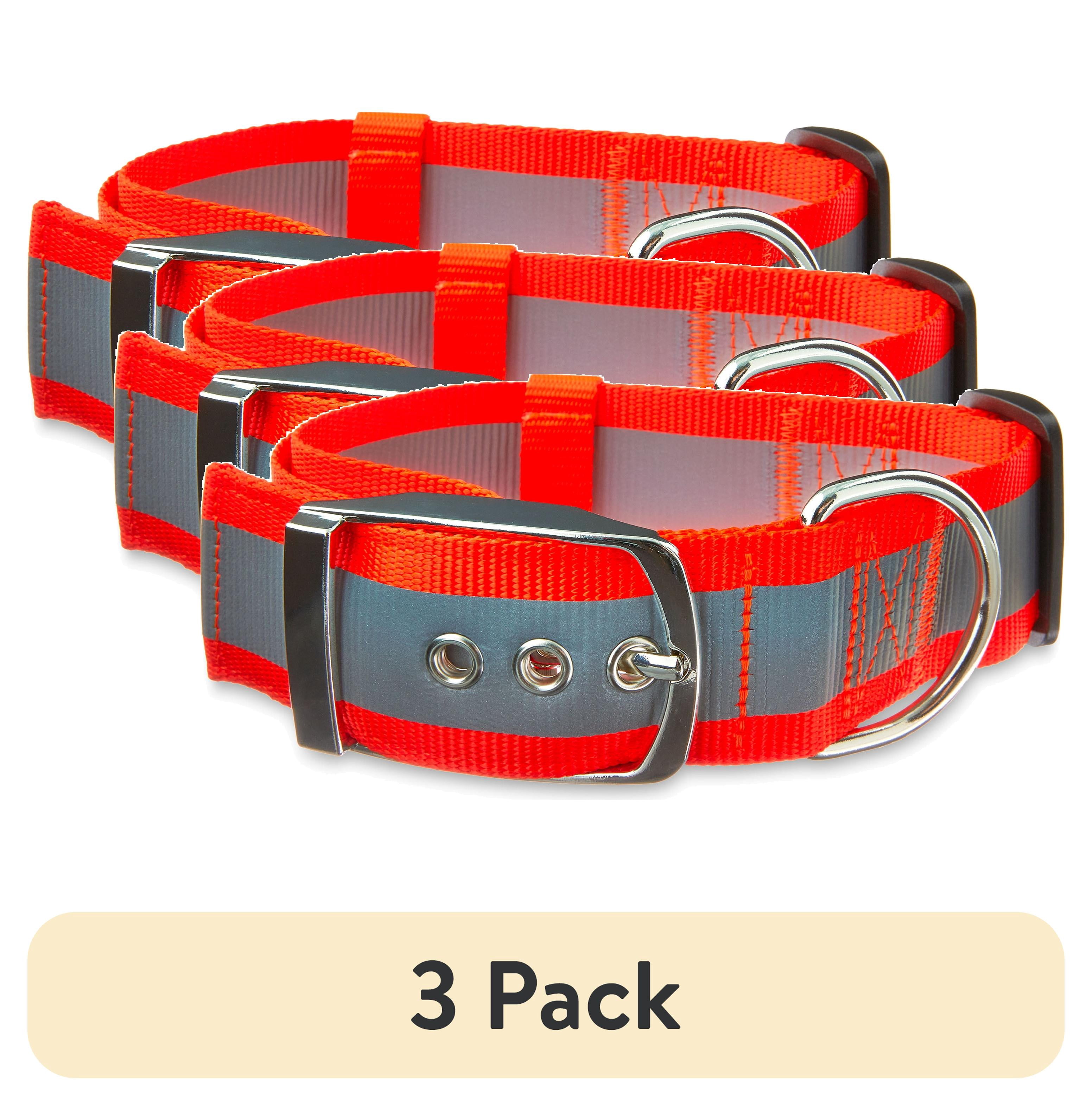 (3 pack) Vibrant Life Polyester Extra Wide Reflective Adjustable Dog Collar, Orange, L