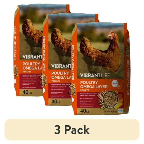 (3 pack) Vibrant Life Poultry Omega Layer Pellets, 40 lb Bag