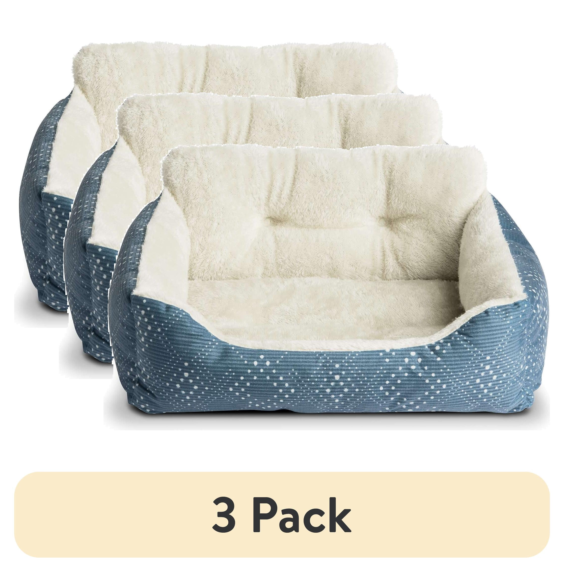 (3 pack) Vibrant Life Puppy Dog Bed, Plush Bolster Dog for Small Dogs, Small, 21" x 17", Blue