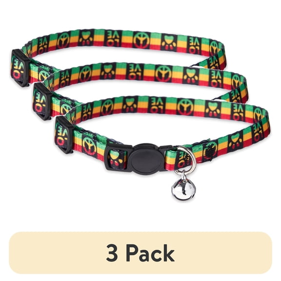 (3 pack) Vibrant Life Rasta Print Cat Collar, One Size