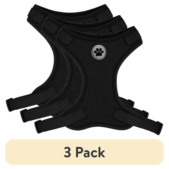 (3 pack) Vibrant Life Reflective Mesh Adjustable Dog Harness, Black, L