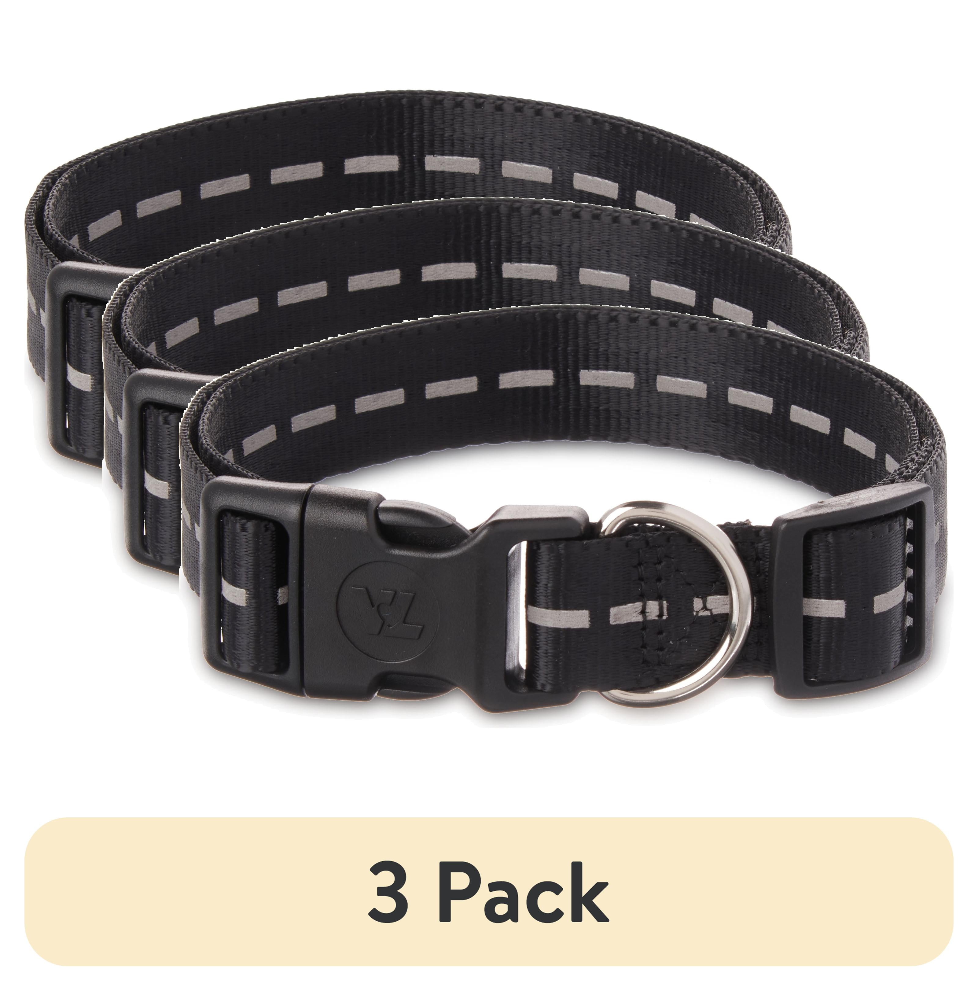 (3 pack) Vibrant Life Reflective Polyester Adjustable Dog Collar, Black, Large