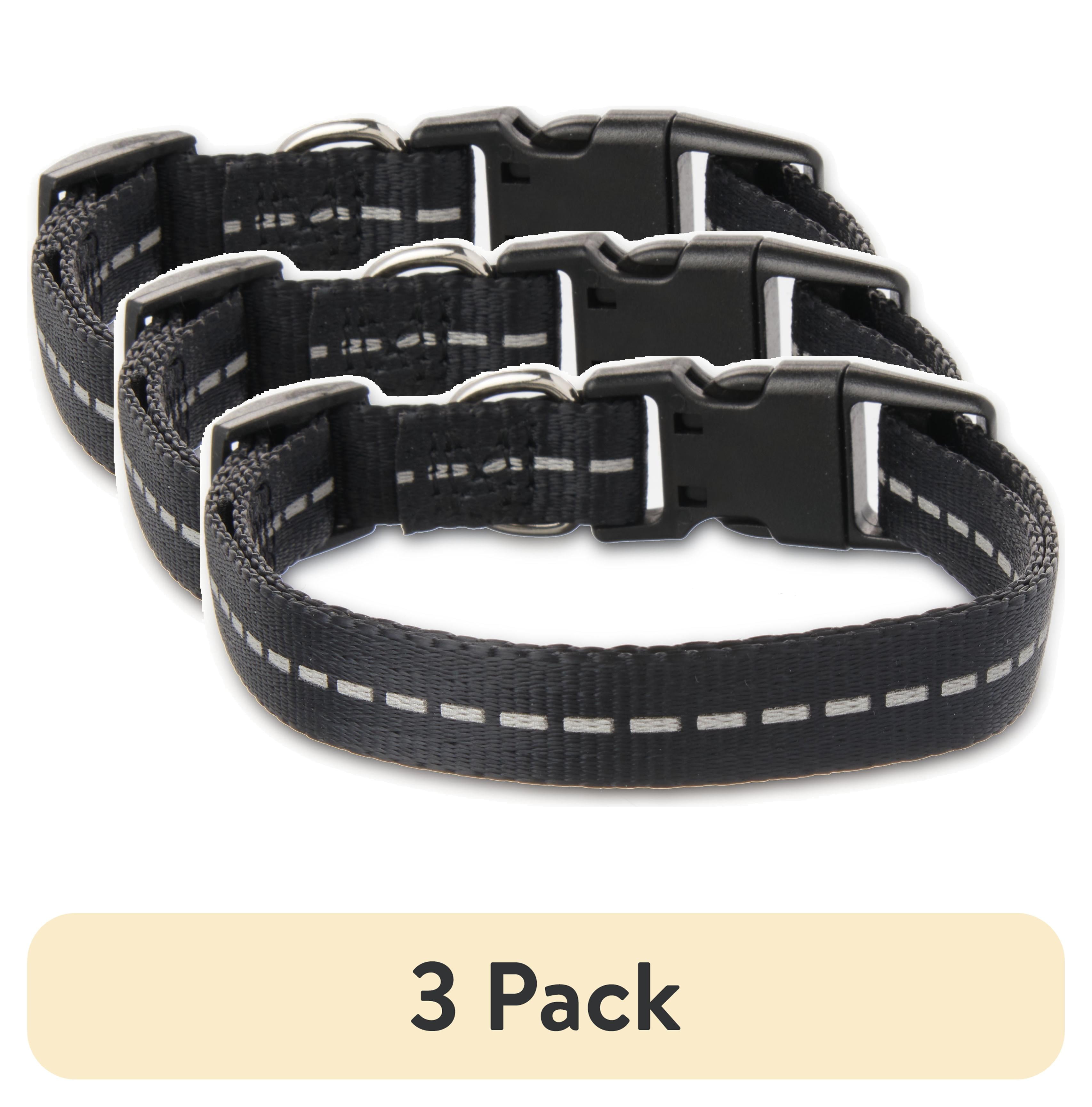 (3 pack) Vibrant Life Reflective Polyester Adjustable Dog Collar, Black, Small
