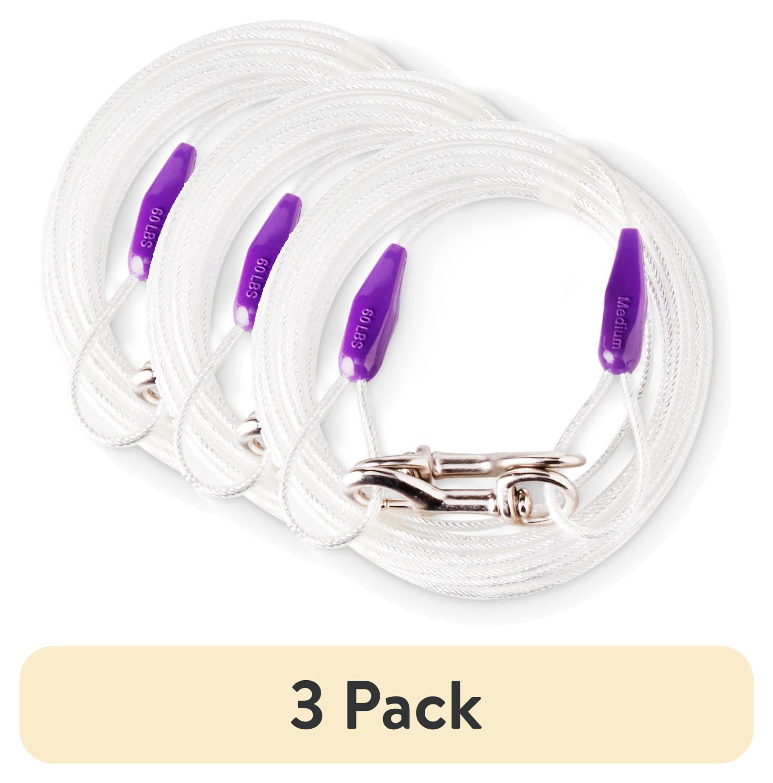 (3 pack) Vibrant Life Reflective Vinyl-Covered Cable and Spiral Stake Set for Dogs, M, 25'