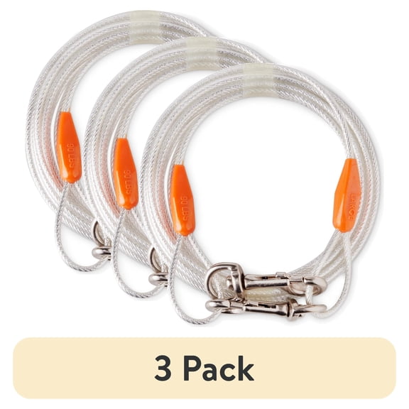 (3 pack) Vibrant Life Reflective Vinyl-Covered Tie-Out Cable for Dogs, L, 25'