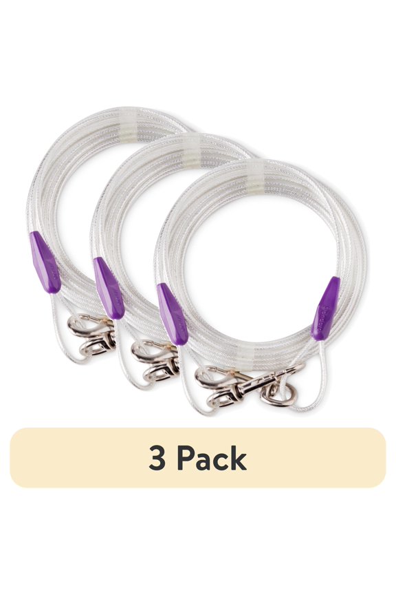 (3 pack) Vibrant Life Reflective Vinyl-Covered Tie-Out Cable for Dogs, M, 25'