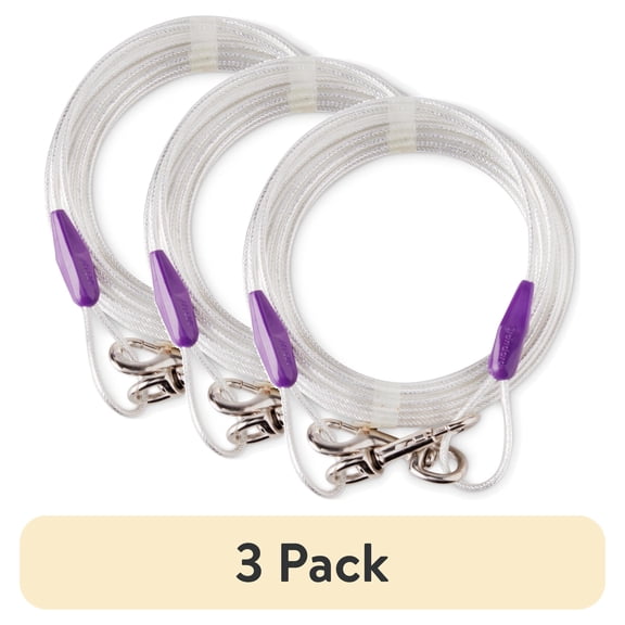 (3 pack) Vibrant Life Reflective Vinyl-Covered Tie-Out Cable for Dogs, M, 25'