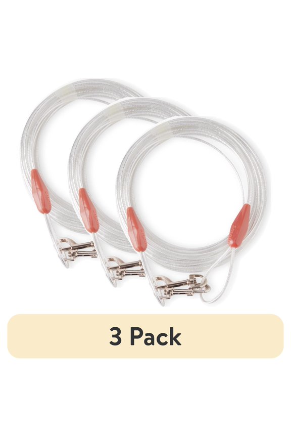 (3 pack) Vibrant Life Reflective Vinyl-Covered Tie-Out Cable for Dogs, S, 25'
