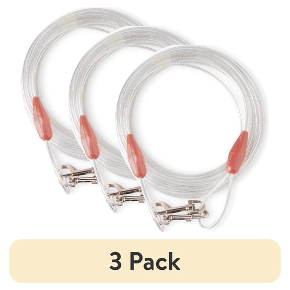 (3 pack) Vibrant Life Reflective Vinyl-Covered Tie-Out Cable for Dogs, S, 25'