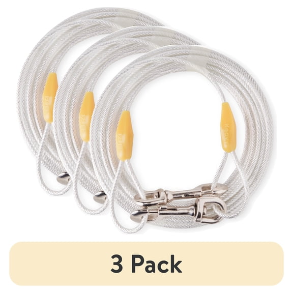 (3 pack) Vibrant Life Reflective Vinyl-Covered Tie-Out Cable for Dogs, XL, 30'