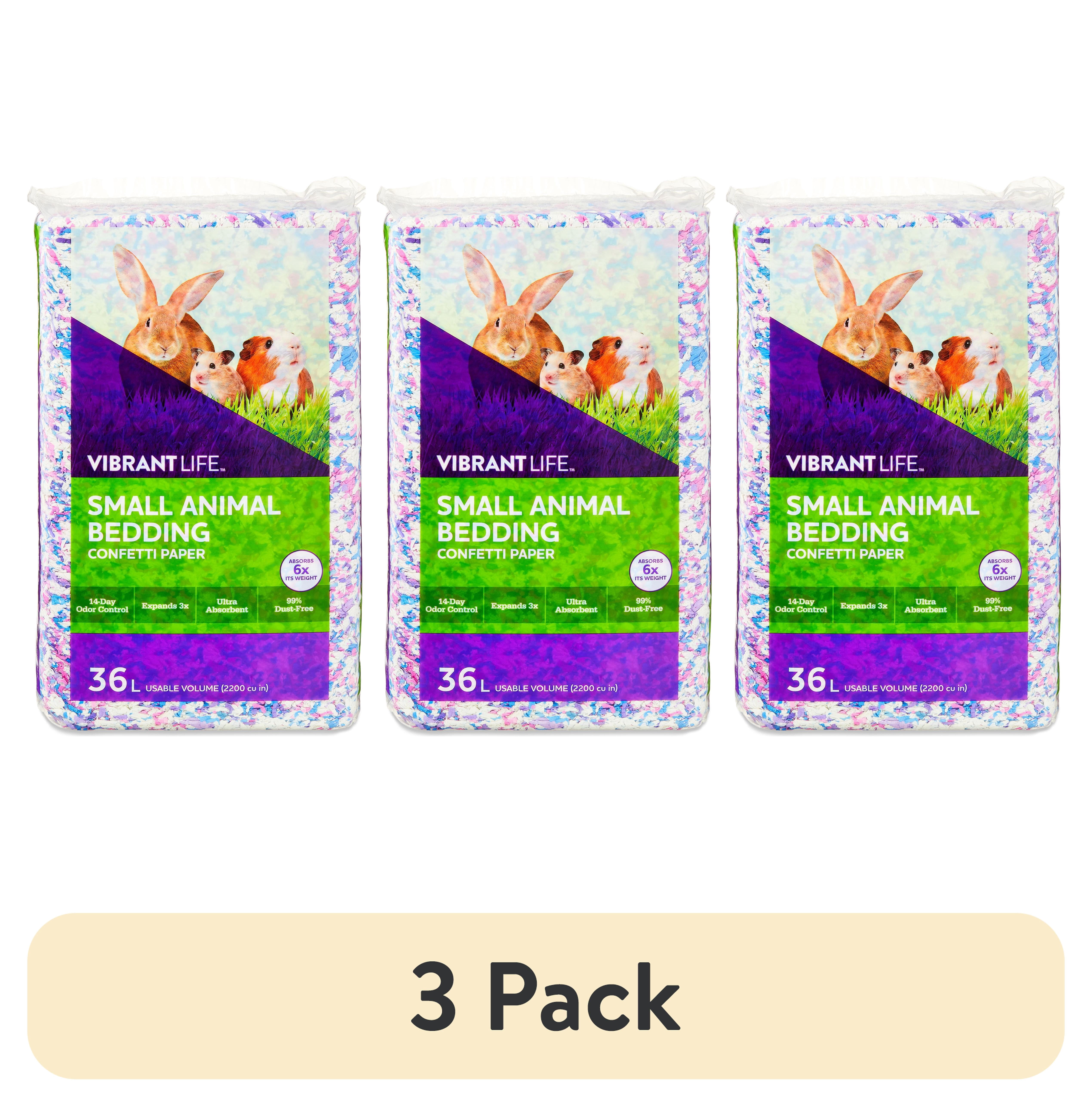 (3 pack) Vibrant Life Small Animal Bedding, Confetti Paper, 36 L Bag
