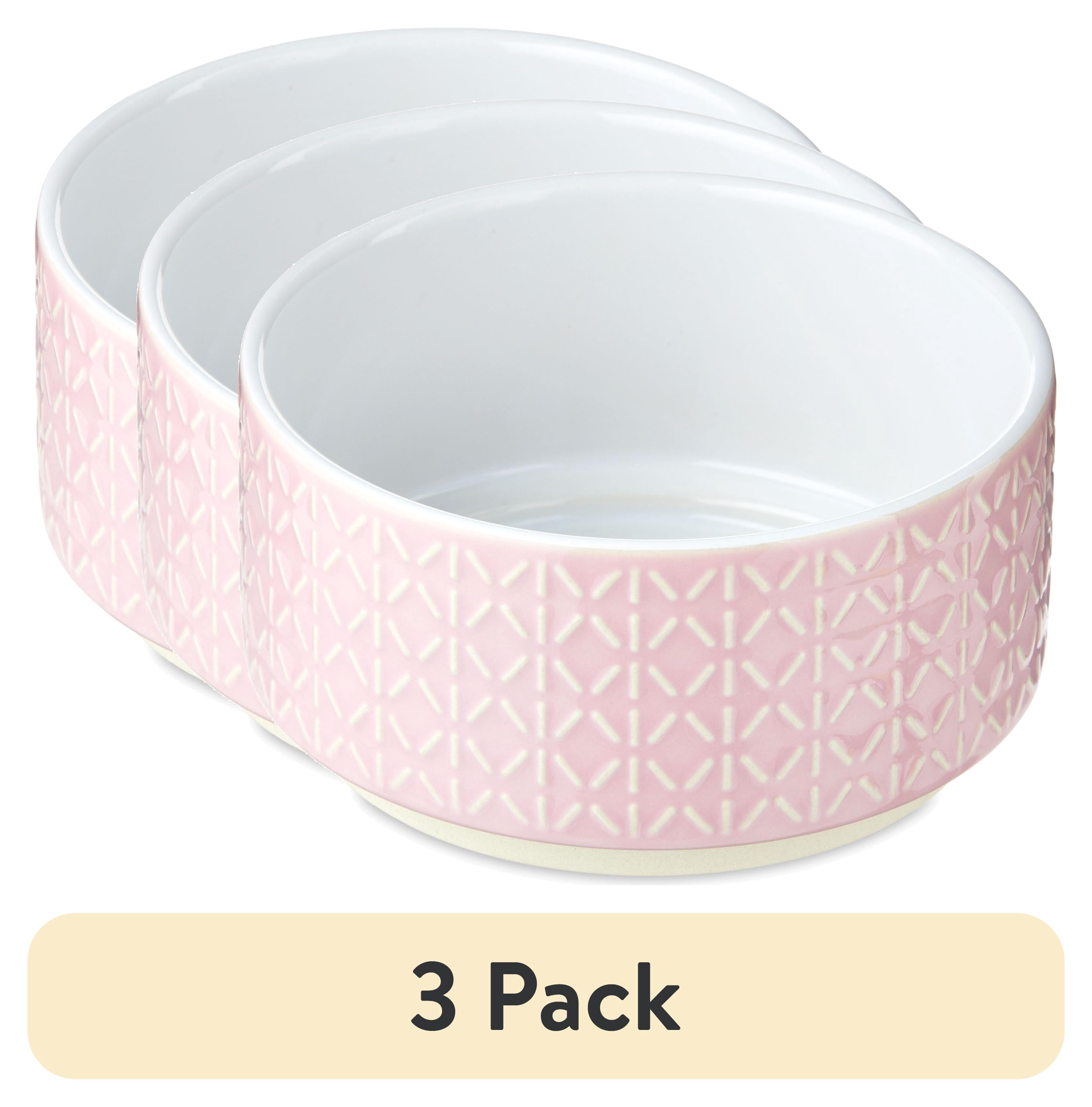 (3 pack) Vibrant Life Small Ceramic Pet Bowl, Pink, Dog