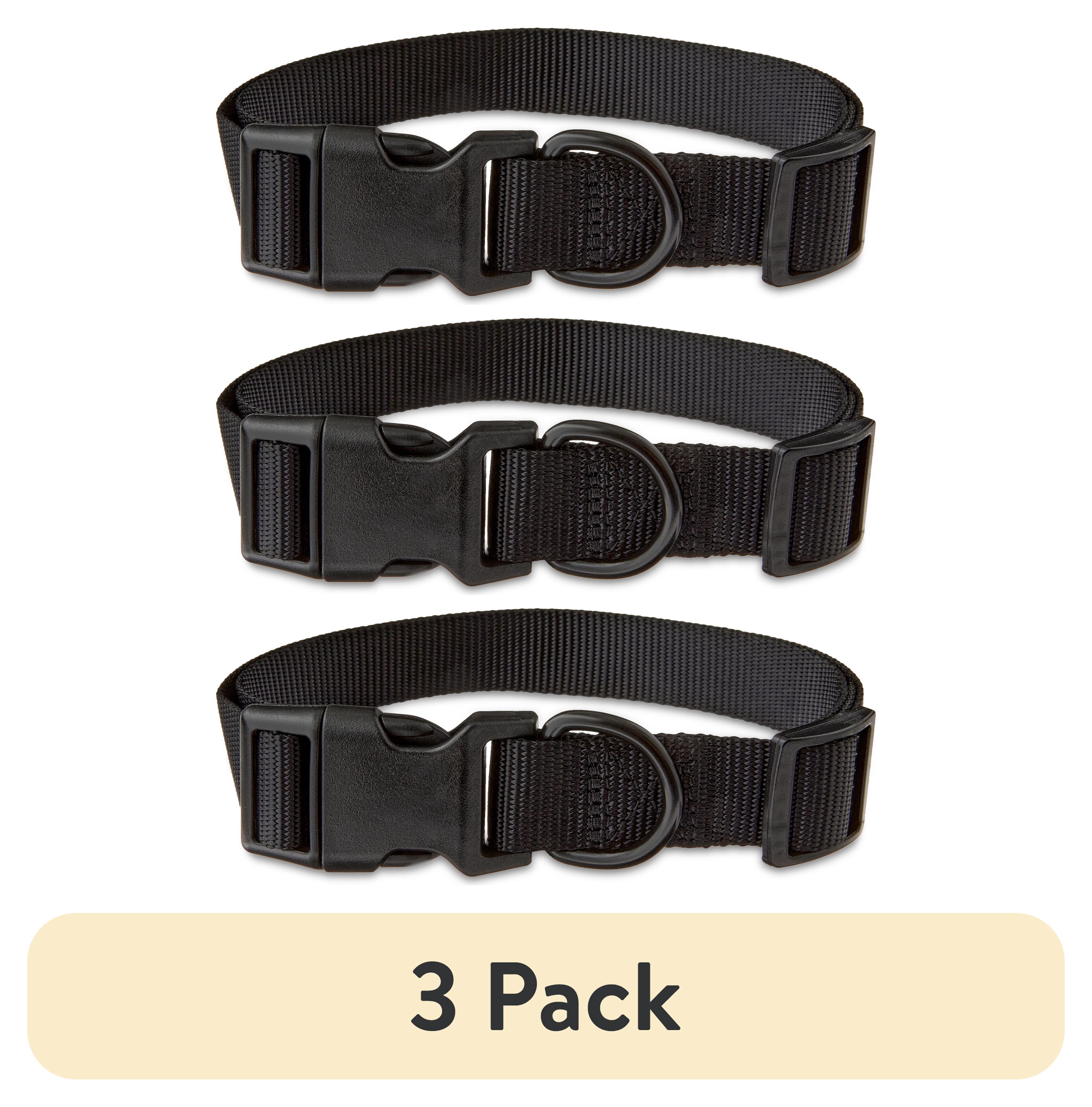 (3 pack) Vibrant Life Solid Polyester Adjustable Dog Collar, Black, L