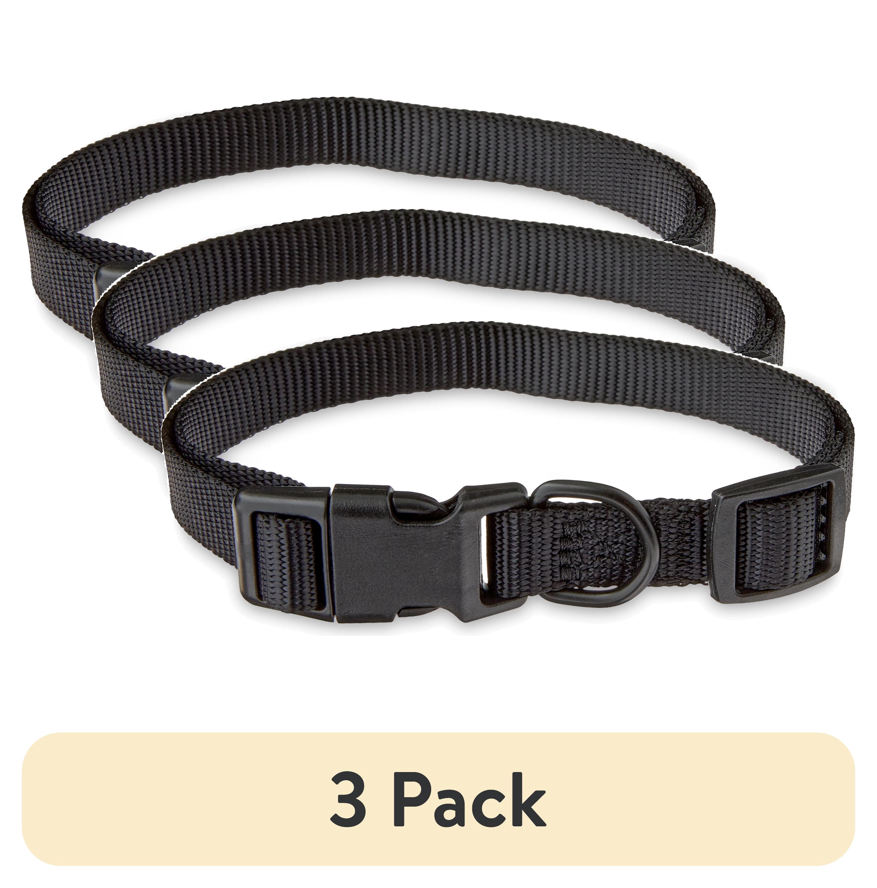 (3 pack) Vibrant Life Solid Polyester Adjustable Dog Collar, Black, M