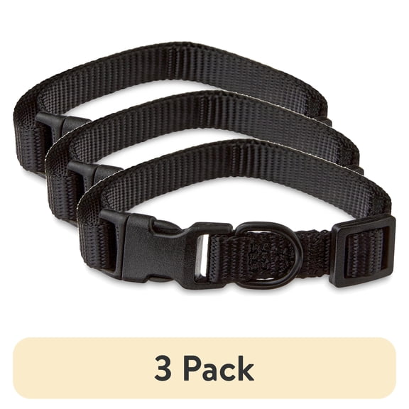 (3 pack) Vibrant Life Solid Polyester Adjustable Dog Collar, Black, S